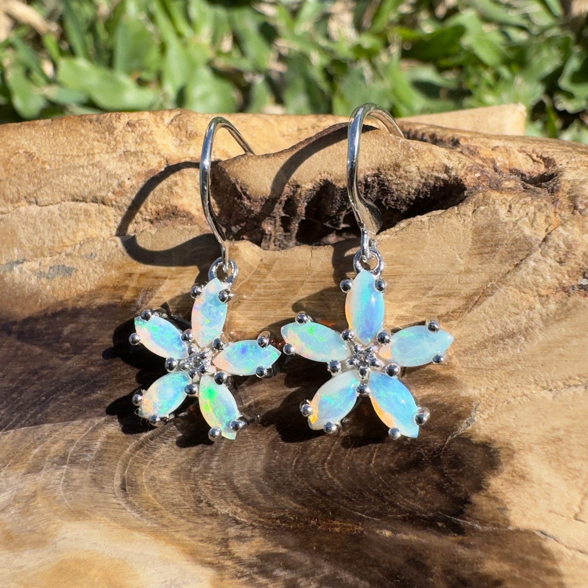 4ct Coober Pedy Opal Hook Earrings ~ 'Coral Coast Sway' | 925 Sterling Silver | Solid Australian Opal