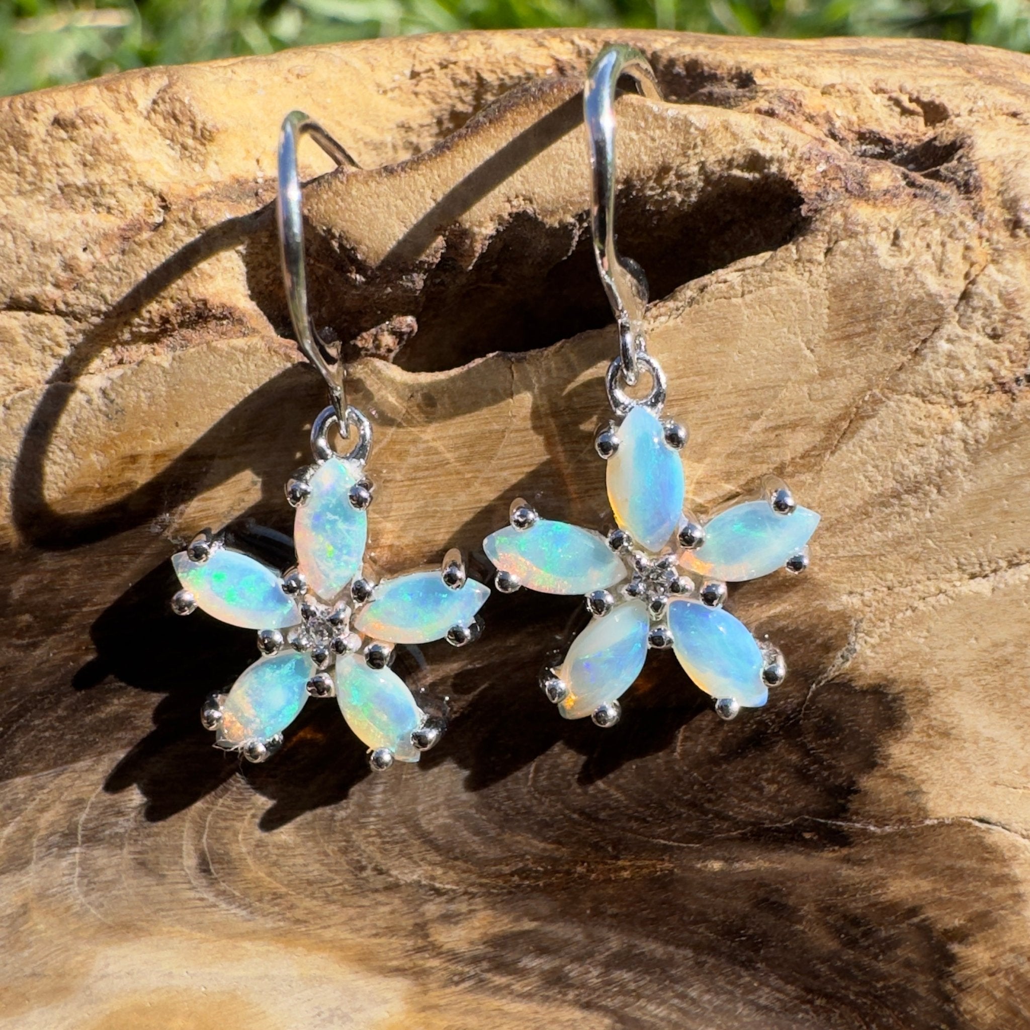 4ct Coober Pedy Opal Hook Earrings ~ 'Coral Coast Sway' | 925 Sterling Silver | Solid Australian Opal