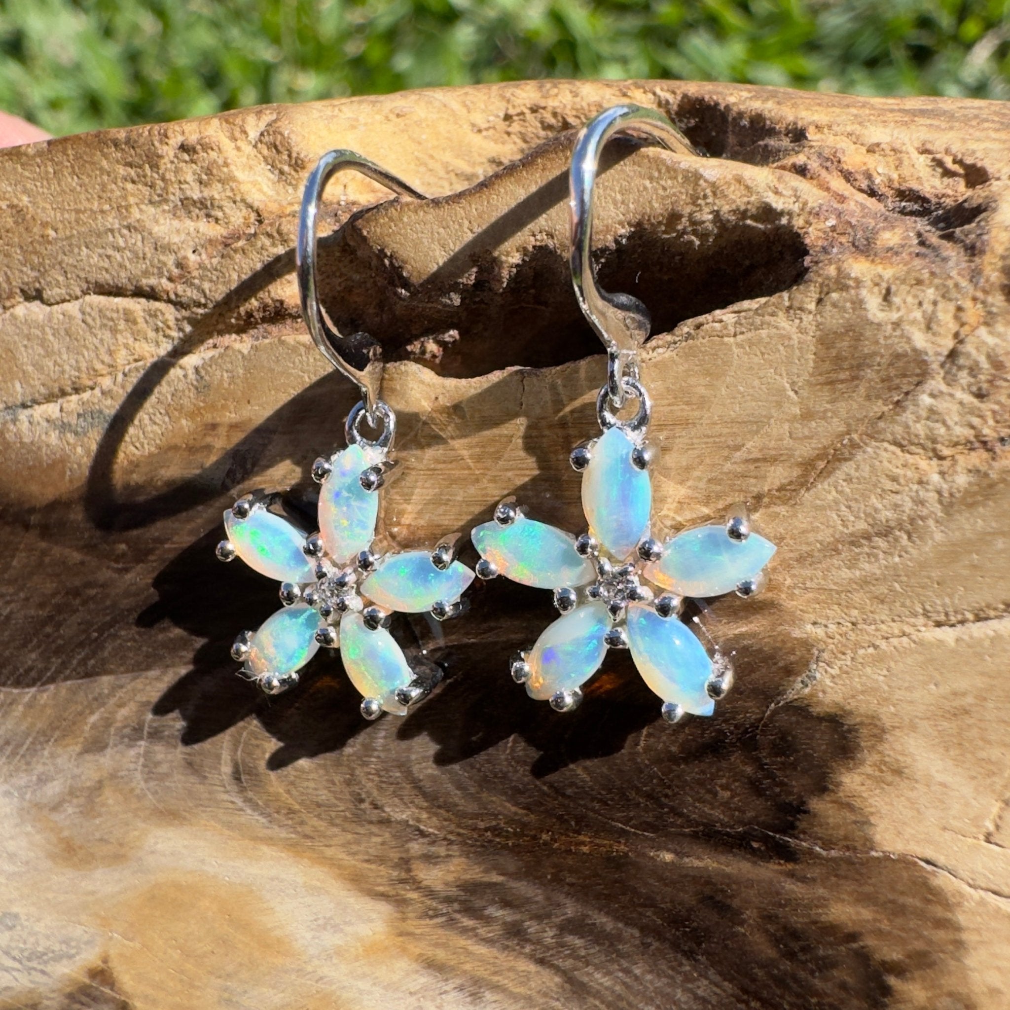 4ct Coober Pedy Opal Hook Earrings ~ 'Coral Coast Sway' | 925 Sterling Silver | Solid Australian Opal