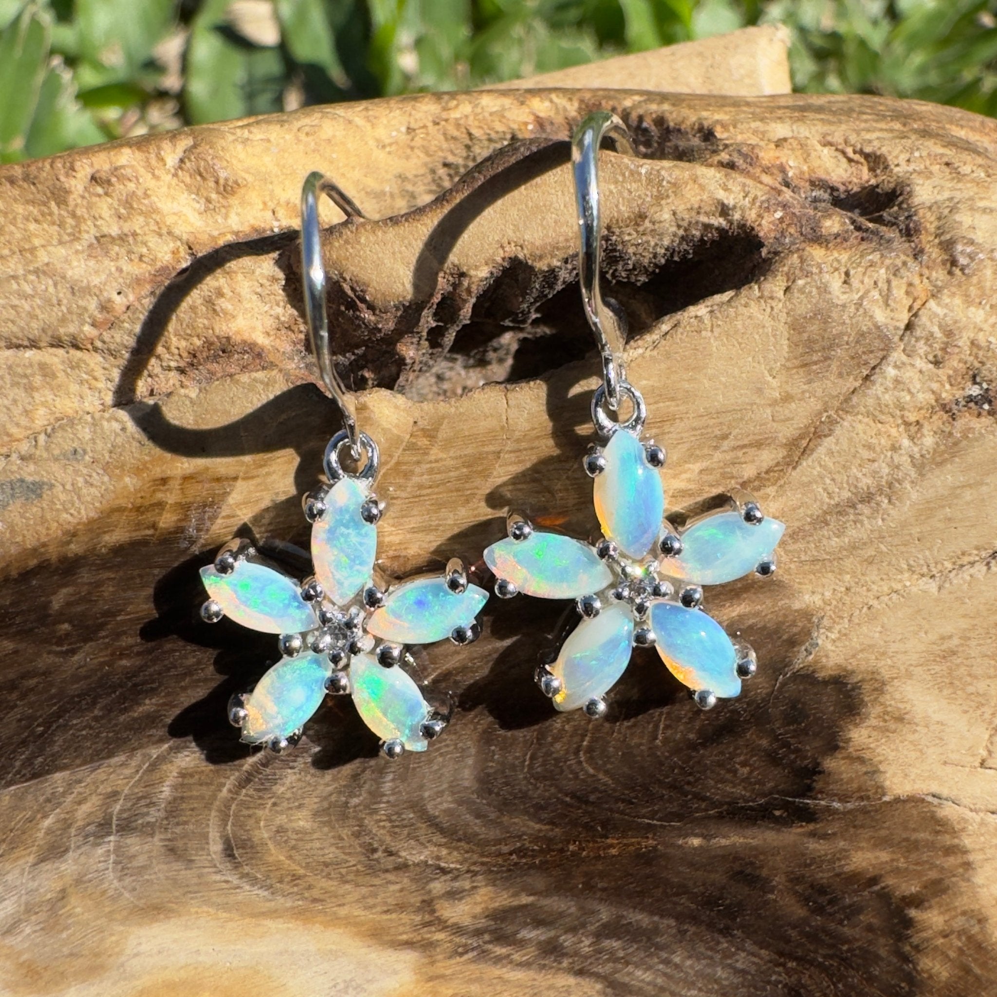 4ct Coober Pedy Opal Hook Earrings ~ 'Coral Coast Sway' | 925 Sterling Silver | Solid Australian Opal