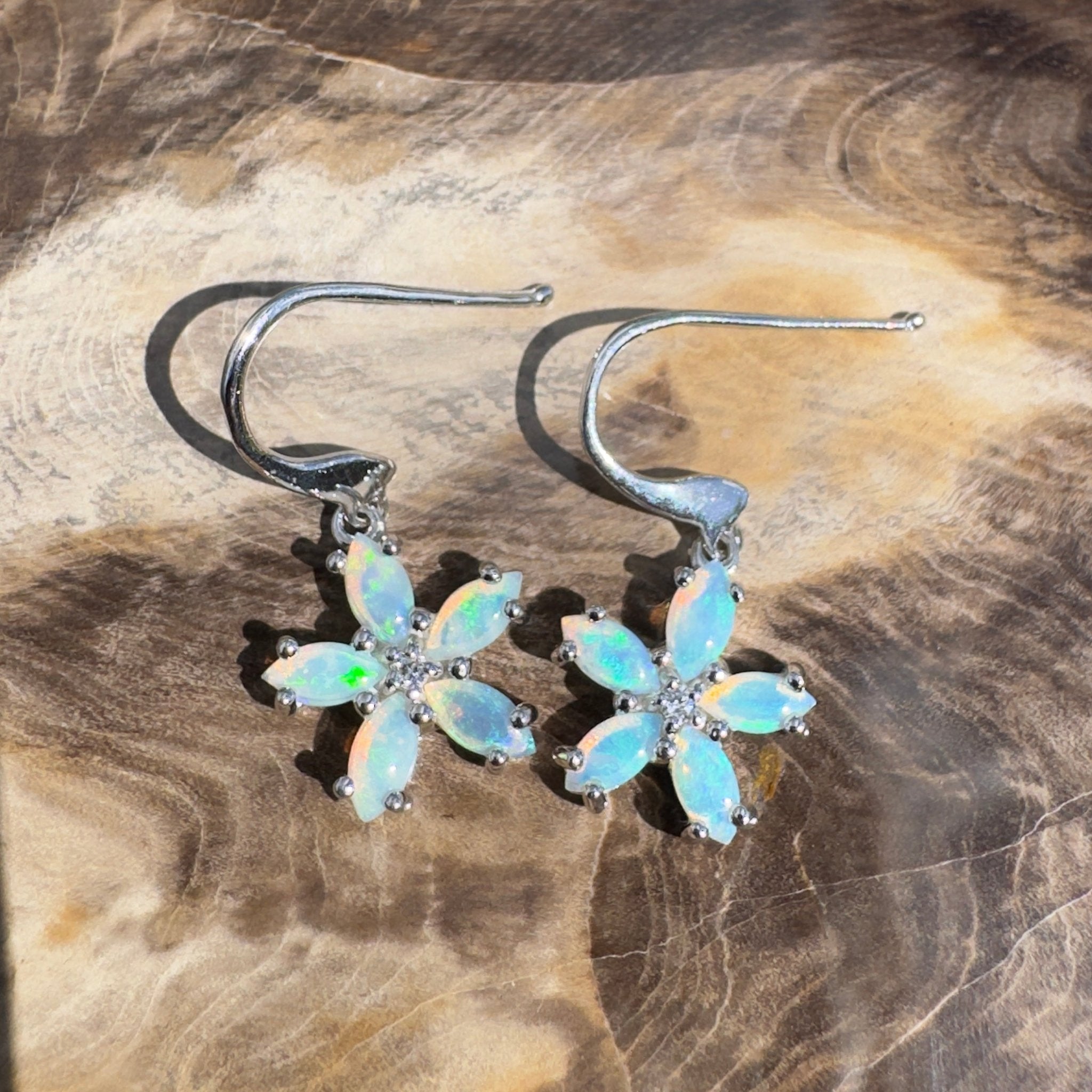4ct Coober Pedy Opal Hook Earrings ~ 'Ningaloo Sway' | 925 Sterling Silver | Solid Australian Opal