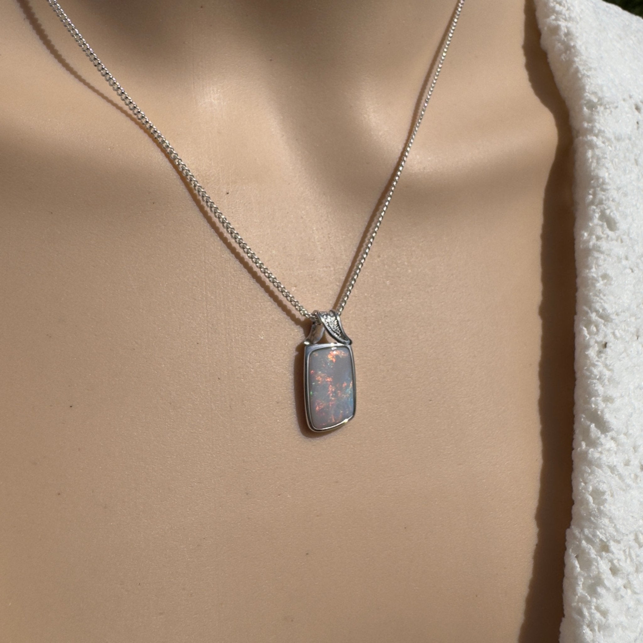 4ct Coober Pedy Opal Pendant Necklace ~ 'Wolumla Spark' | 925 Sterling Silver | Solid Australian Opal