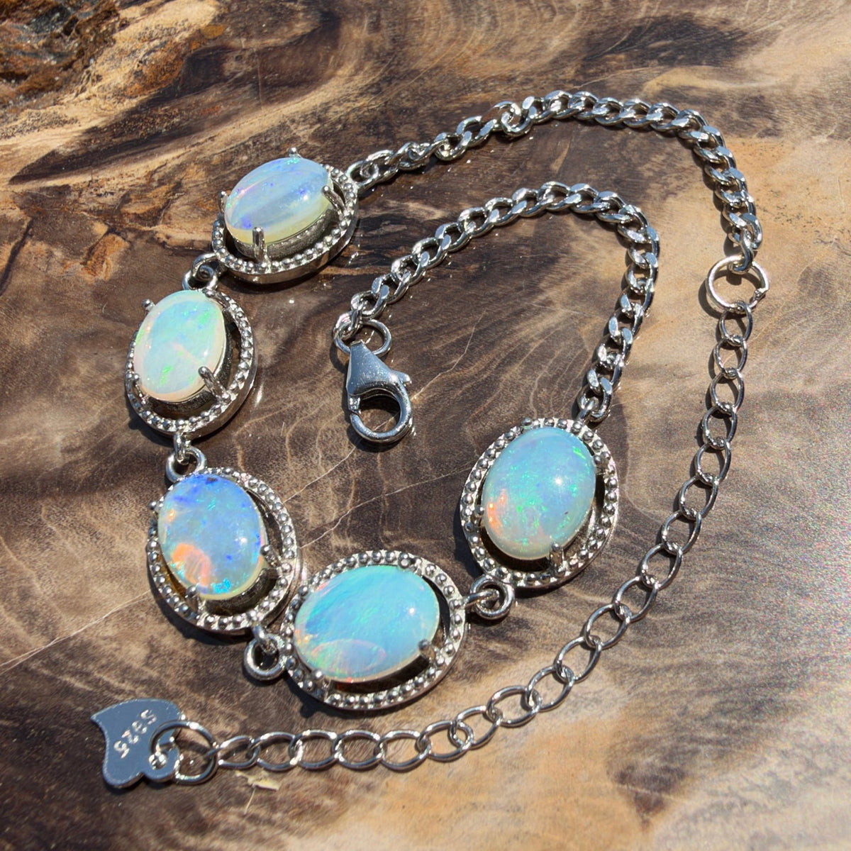 4ct Lightning Ridge Opal Bracelet ~ 'Cape Byron Halo' | 925 Sterling Silver | Solid Australian Opal
