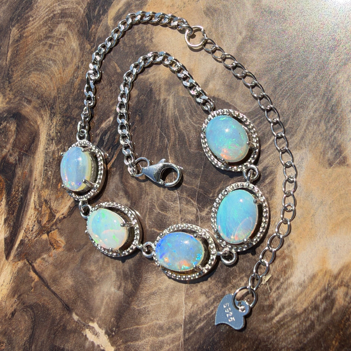 4ct Lightning Ridge Opal Bracelet ~ 'Cape Byron Halo' | 925 Sterling Silver | Solid Australian Opal
