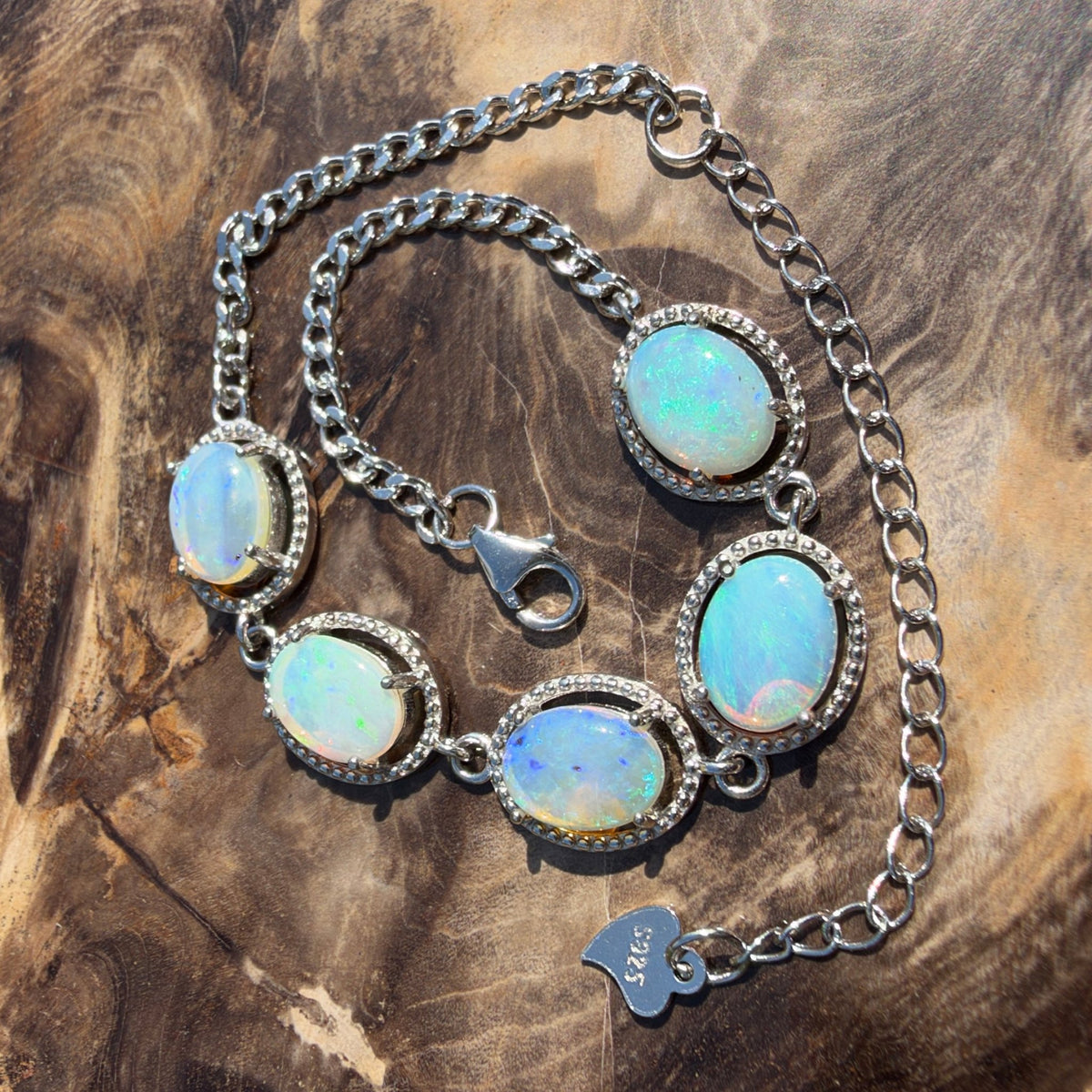 4ct Lightning Ridge Opal Bracelet ~ 'Cape Byron Halo' | 925 Sterling Silver | Solid Australian Opal