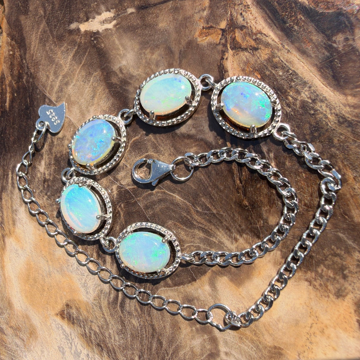 4ct Lightning Ridge Opal Bracelet ~ 'Cape Byron Halo' | 925 Sterling Silver | Solid Australian Opal