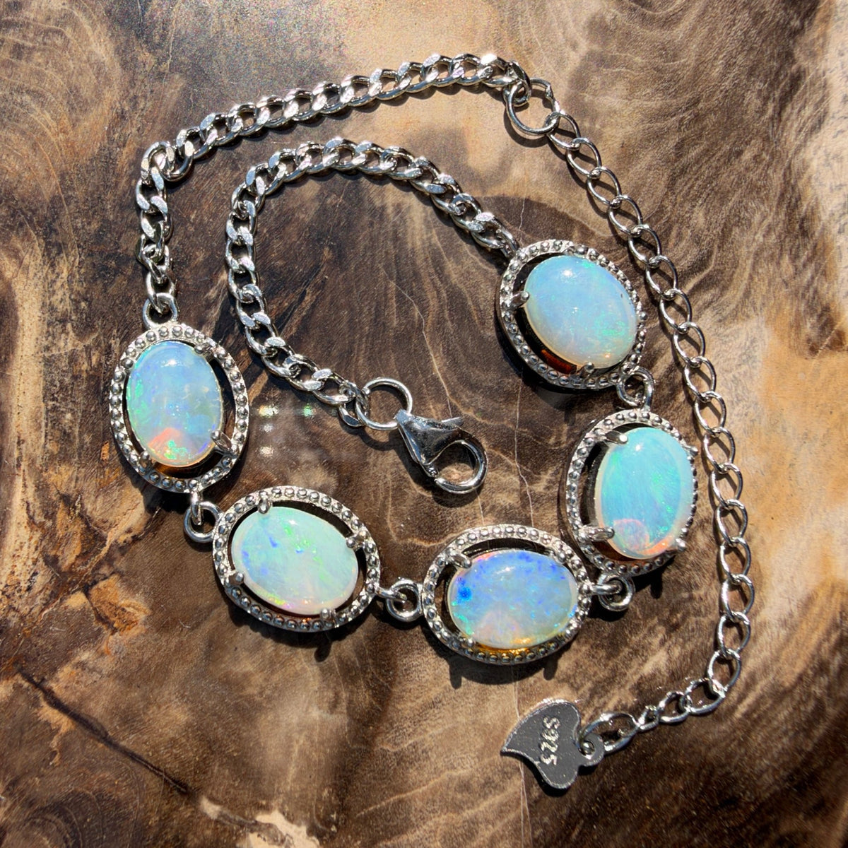 4ct Lightning Ridge Opal Bracelet ~ 'Cape Byron Halo' | 925 Sterling Silver | Solid Australian Opal