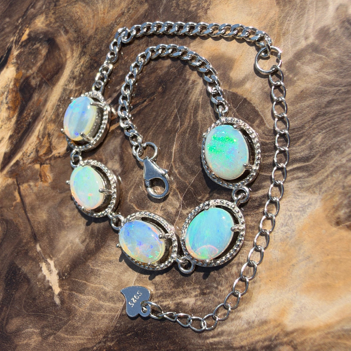 4ct Lightning Ridge Opal Bracelet ~ 'Cape Byron Halo' | 925 Sterling Silver | Solid Australian Opal
