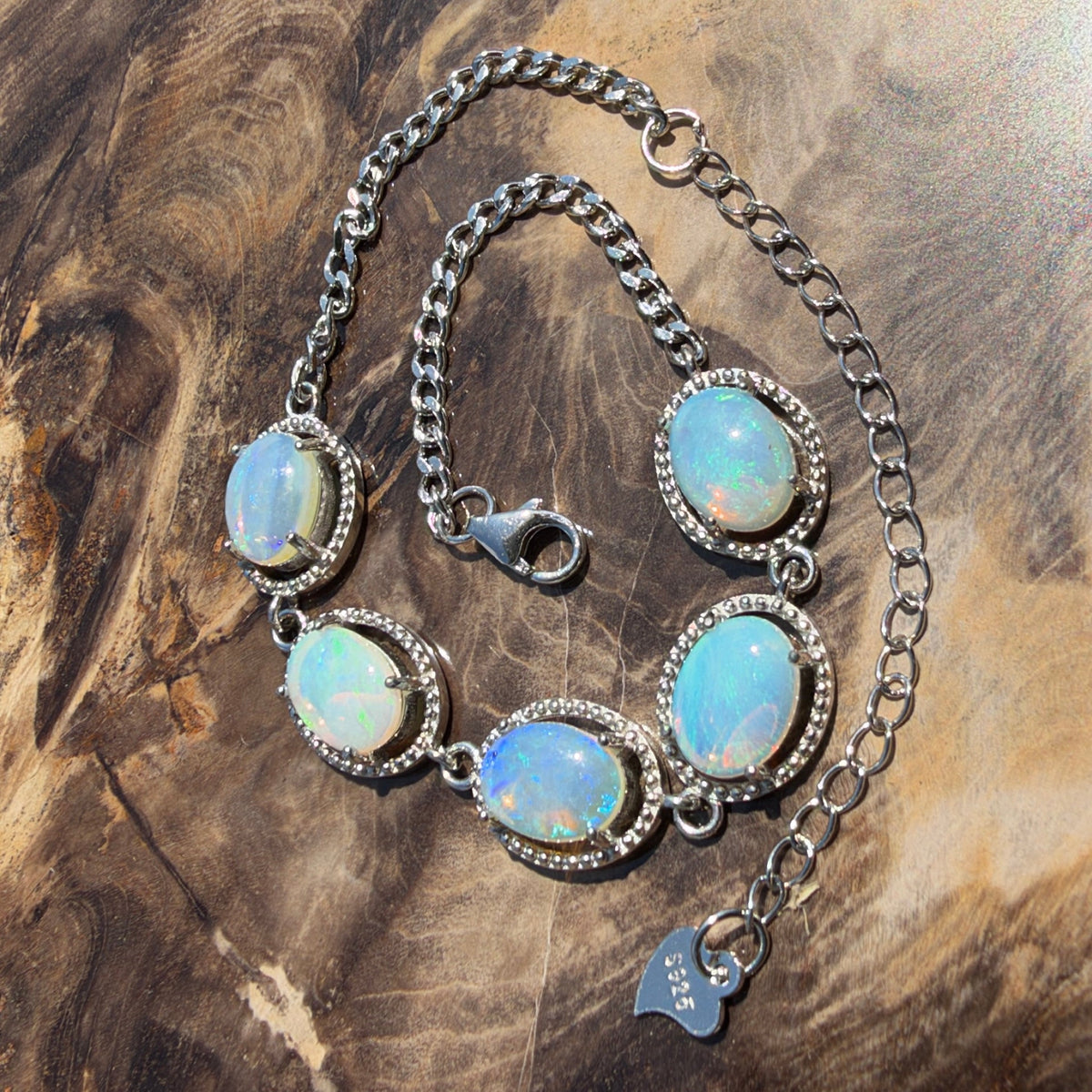 4ct Lightning Ridge Opal Bracelet ~ 'Cape Byron Halo' | 925 Sterling Silver | Solid Australian Opal
