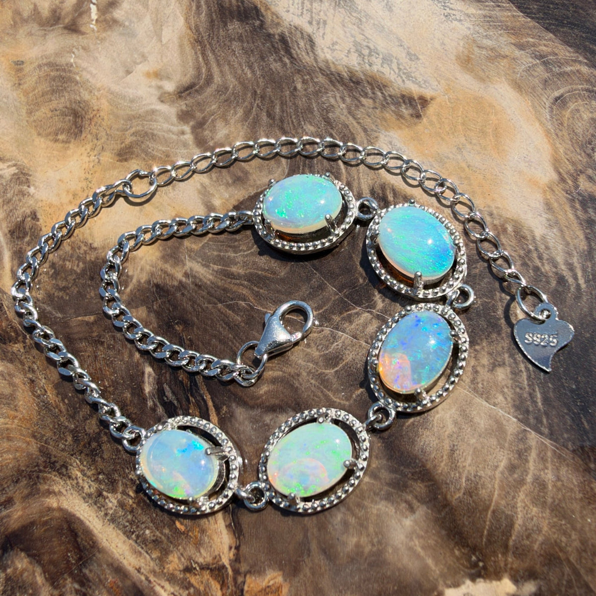 4ct Lightning Ridge Opal Bracelet ~ 'Cape Byron Halo' | 925 Sterling Silver | Solid Australian Opal