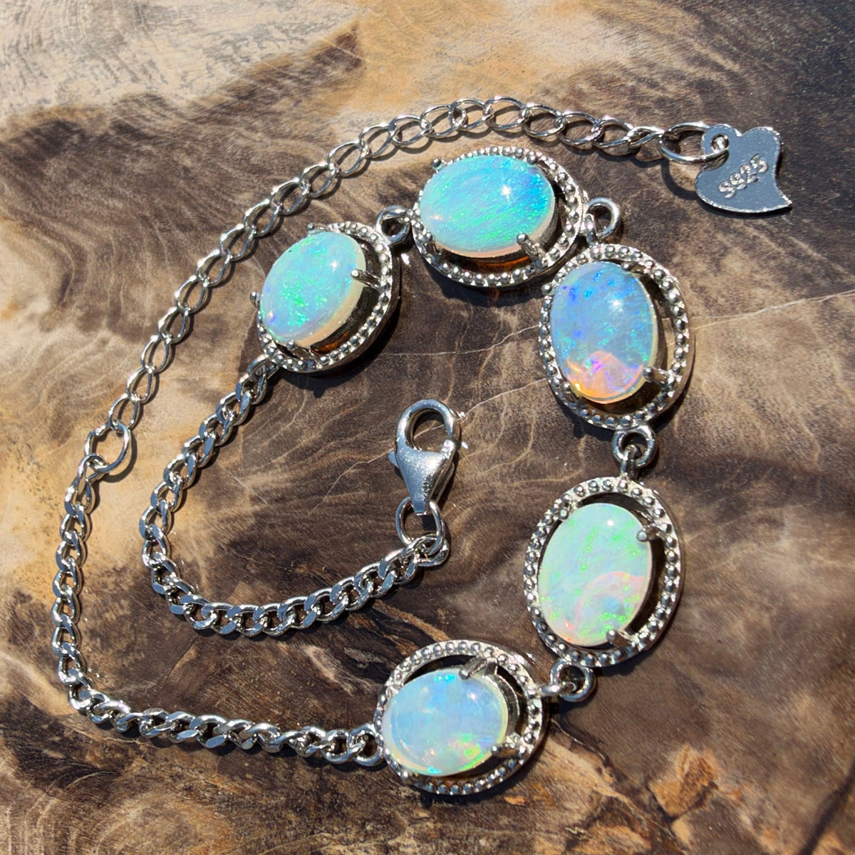 4ct Lightning Ridge Opal Bracelet ~ 'Cape Byron Halo' | 925 Sterling Silver | Solid Australian Opal