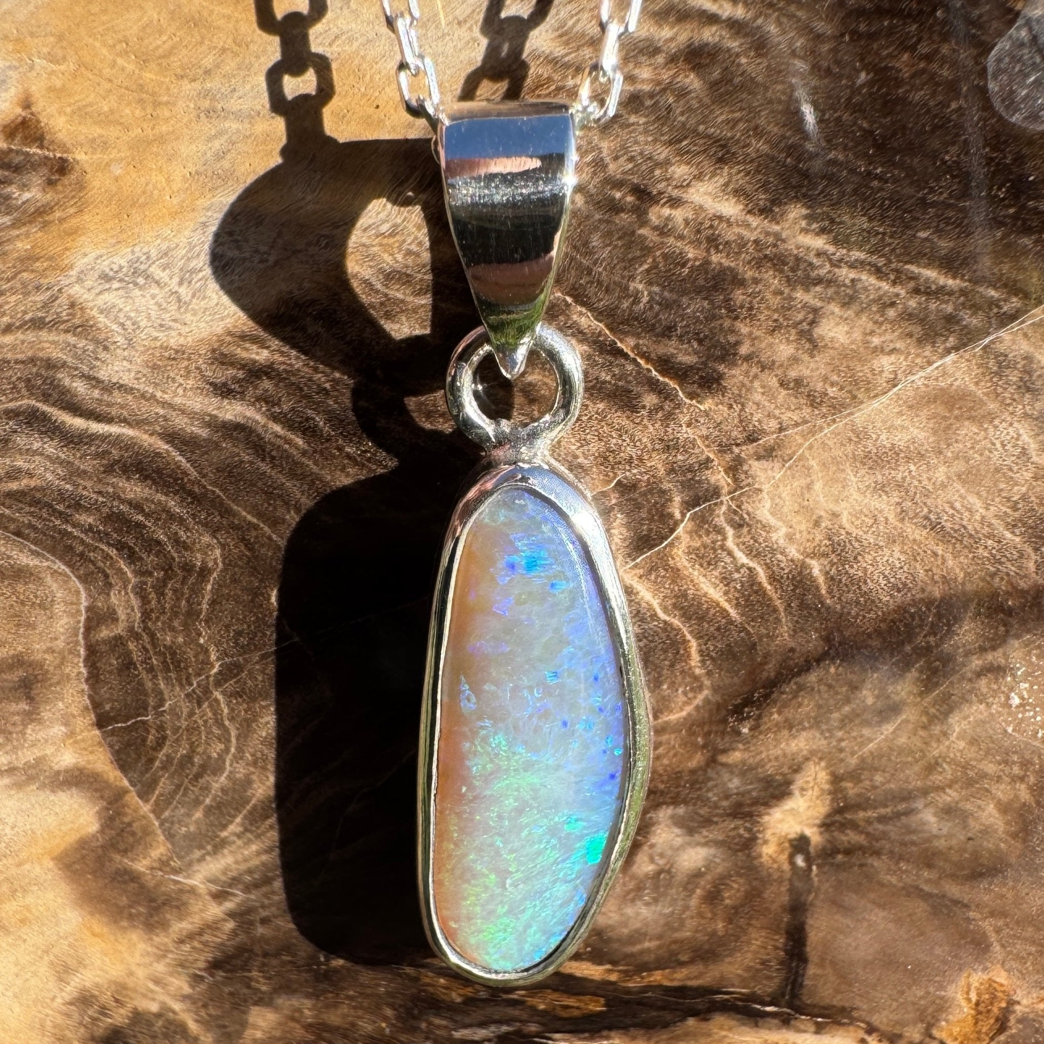 4ct Lightning Ridge Opal Pendant Necklace ~ 'Narran Lake Glow' | 925 Sterling Silver | Solid Australian Opal