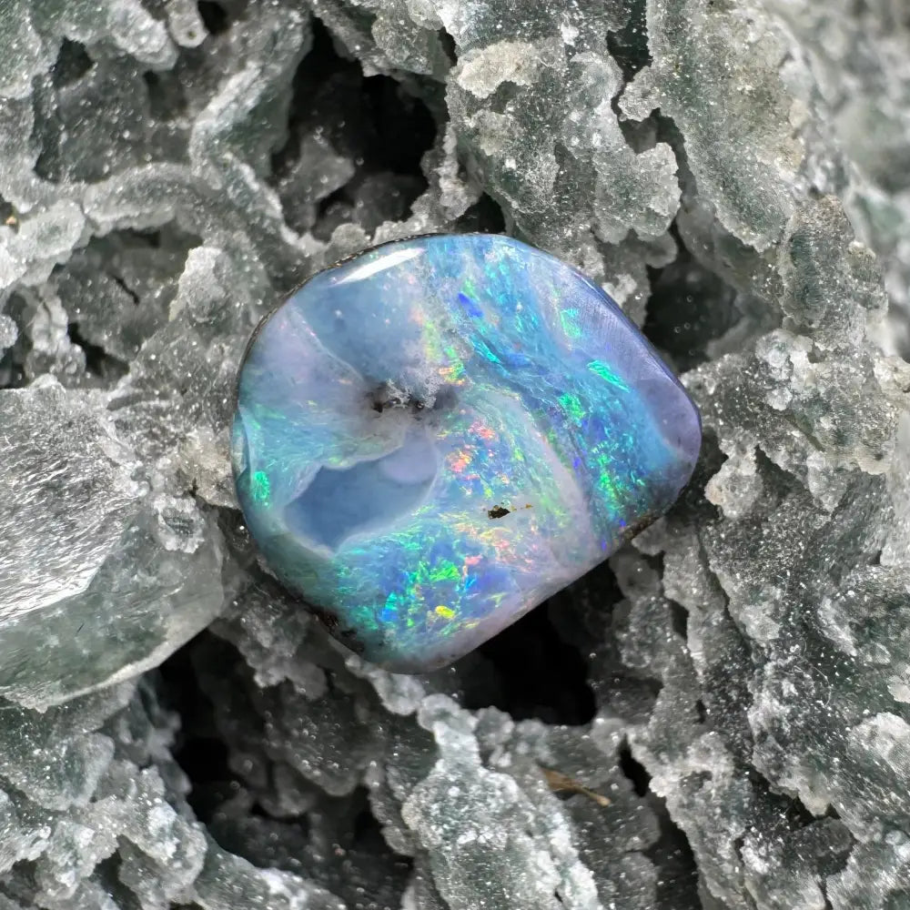 Polished 5.9ct Hand-cut Queensland Boulder Opal with iridescent play-of-color
