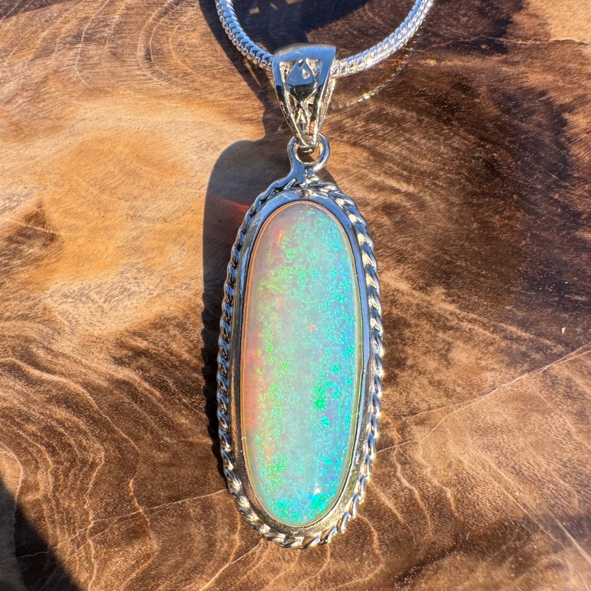 5.1ct Coober Pedy Crystal Opal Pendant Necklace ~ 'Moon Plain Starlight' | 925 Sterling Silver | Solid Australian Opal