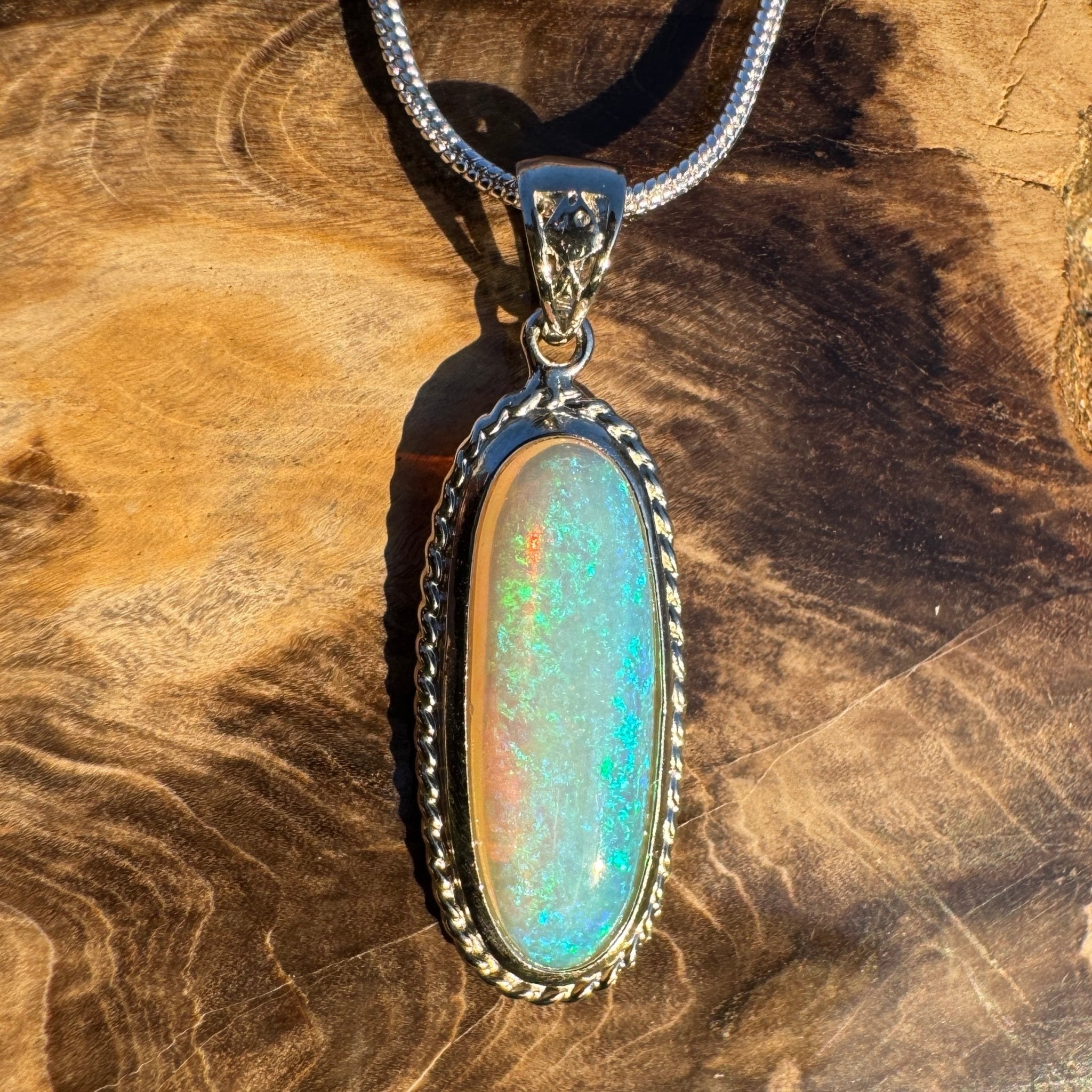 5.1ct Coober Pedy Crystal Opal Pendant Necklace ~ 'Moon Plain Starlight' | 925 Sterling Silver | Solid Australian Opal