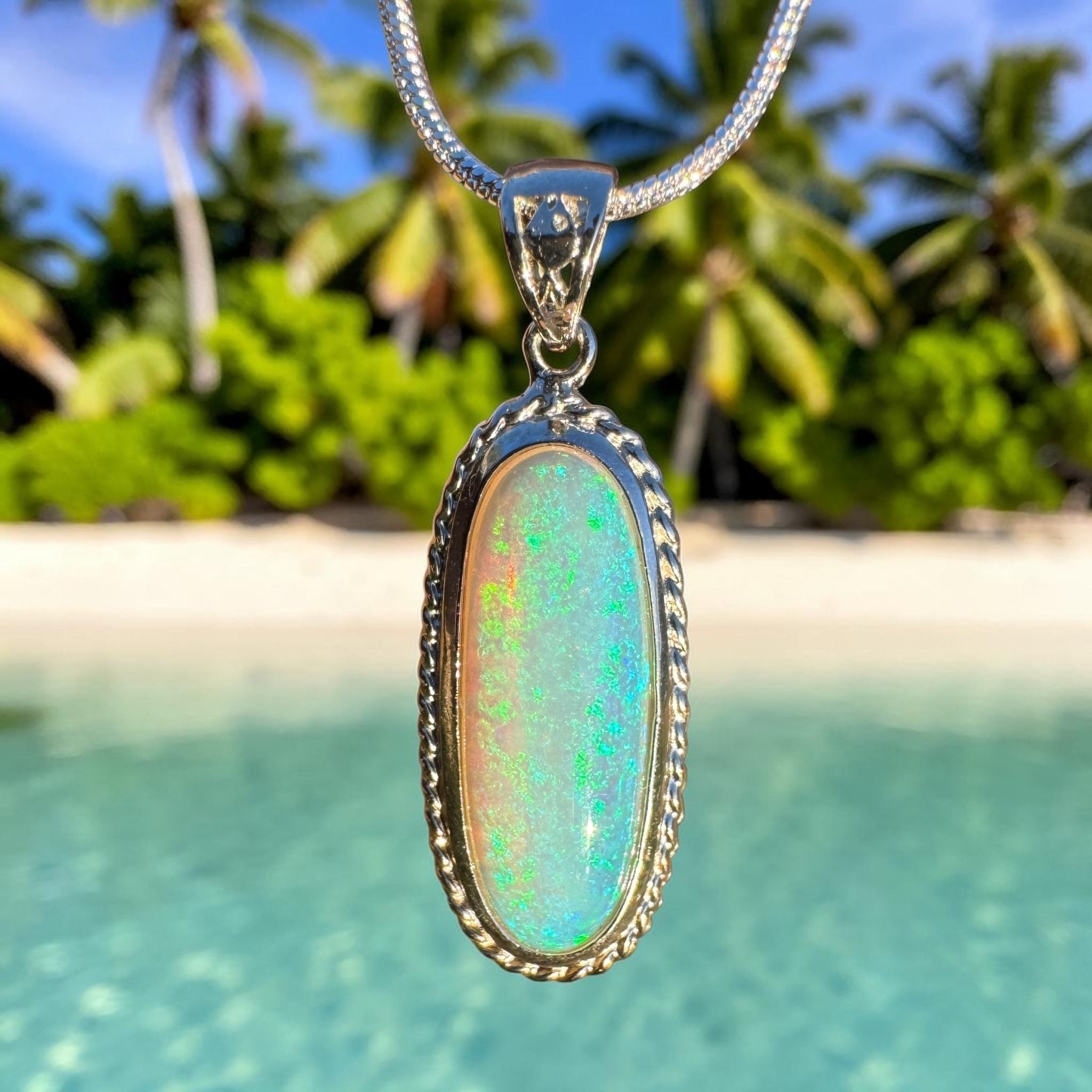 5.1ct Coober Pedy Crystal Opal Pendant Necklace ~ 'Moon Plain Starlight' | 925 Sterling Silver | Solid Australian Opal
