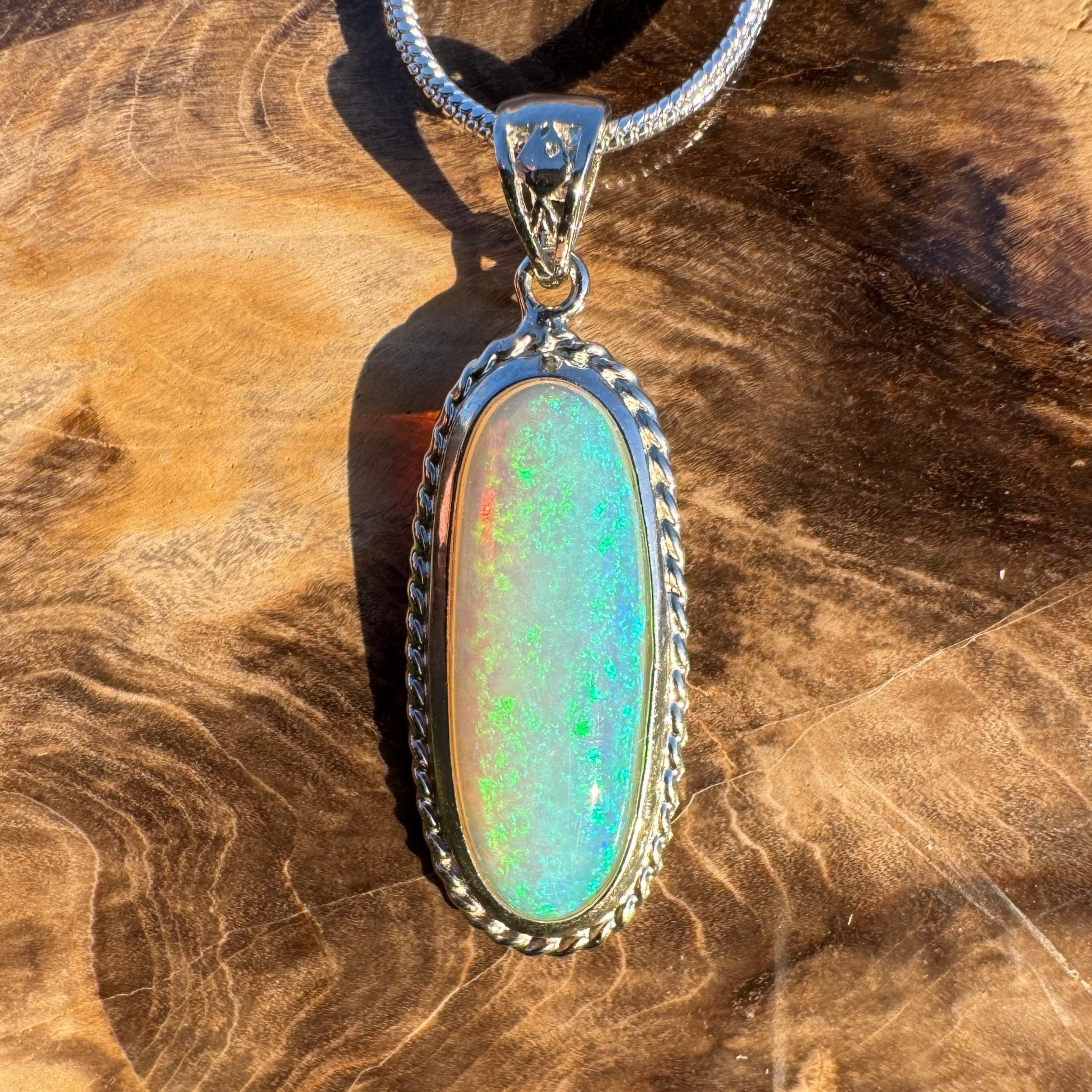 5.1ct Coober Pedy Crystal Opal Pendant Necklace ~ 'Moon Plain Starlight' | 925 Sterling Silver | Solid Australian Opal