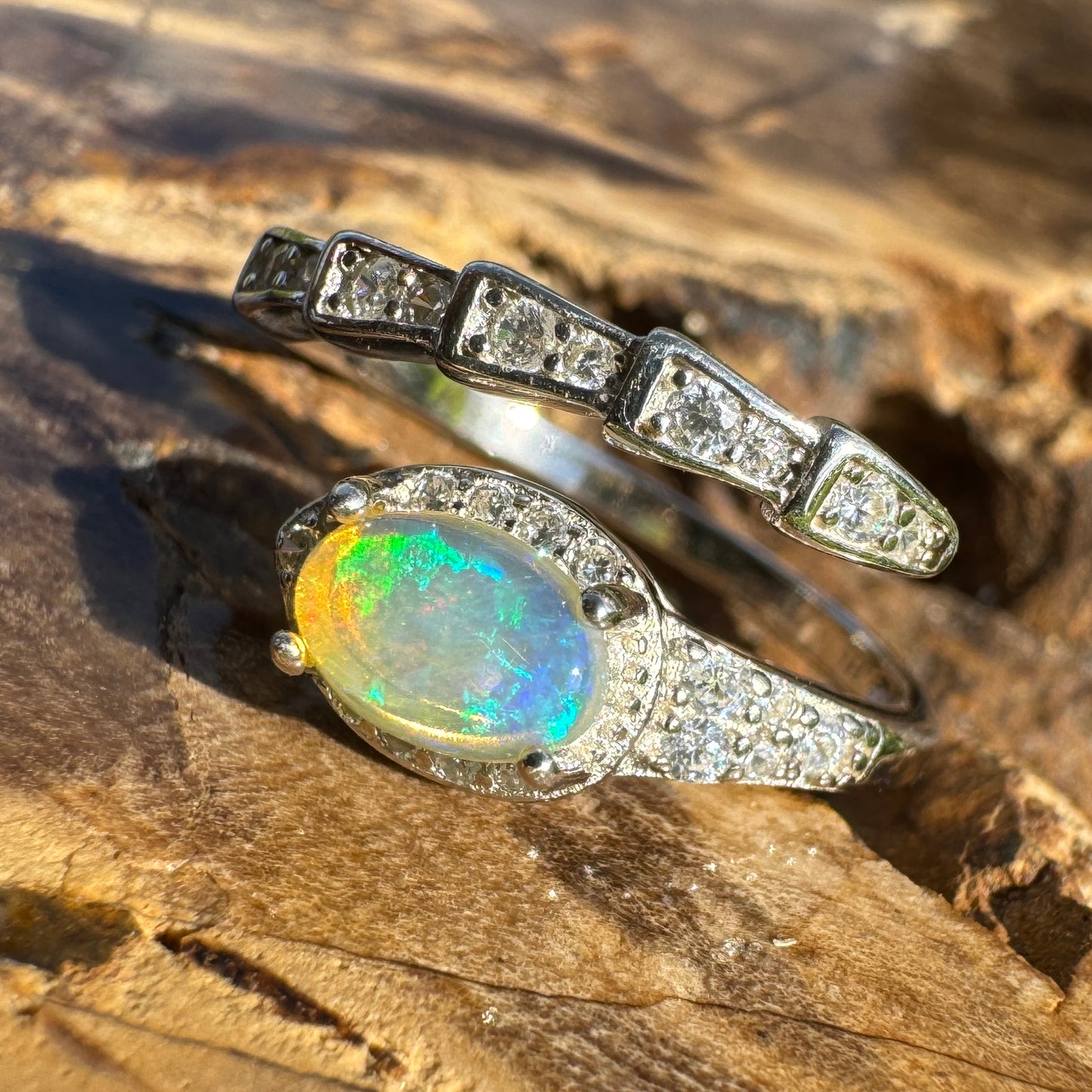 ‘Lagoon Blues' ~ Handcrafted 0.5ct Solid Lightning Ridge Opal and Cubic Zirconia Sterling Silver Ring