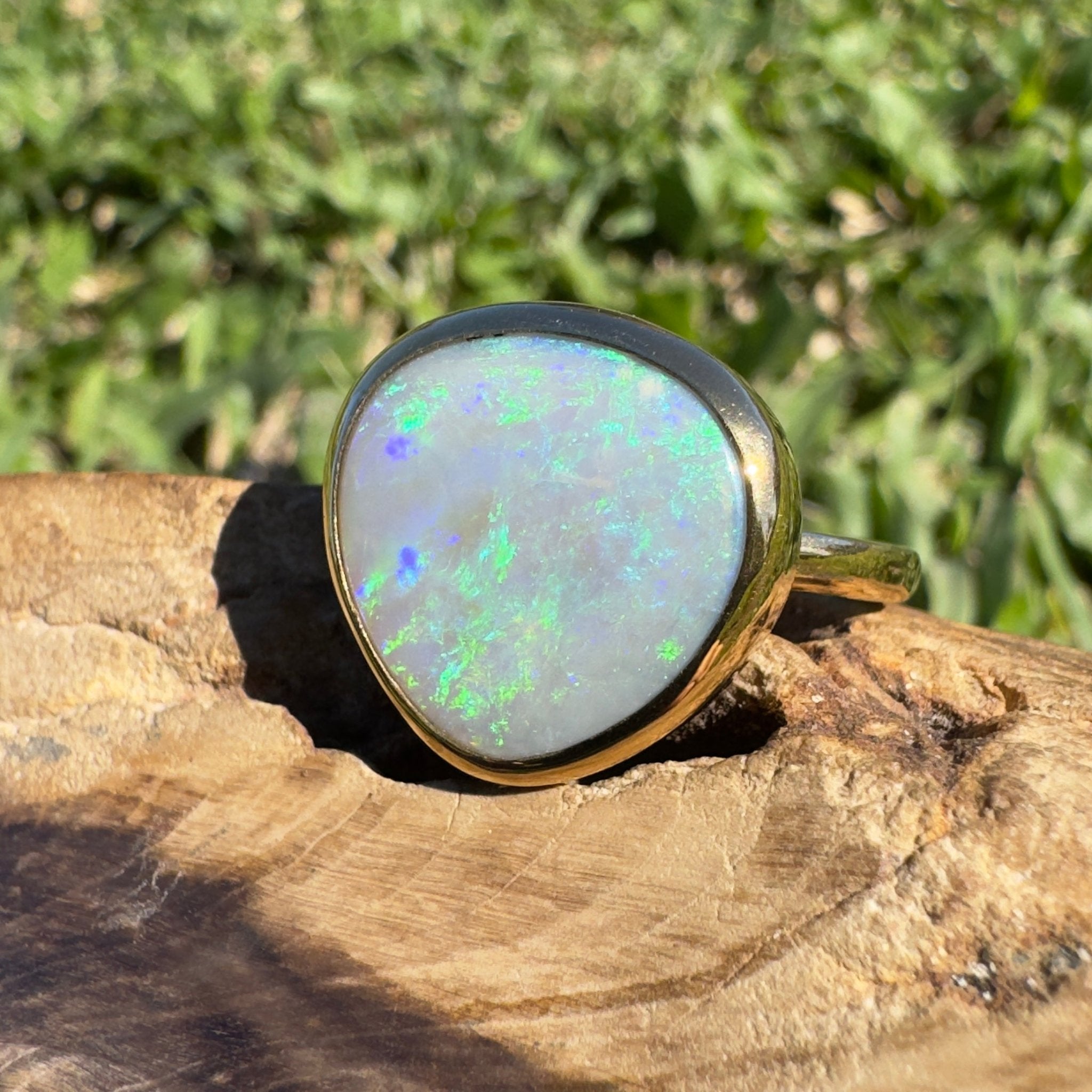 5.5ct Lightning Ridge Opal Ring ~ 'Uluru Greens' | 9ct Yellow Gold | Solid Australian Opal