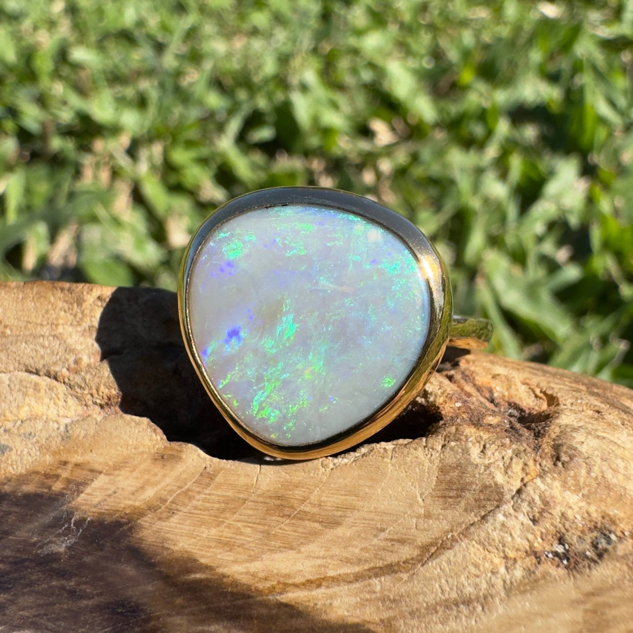 5.5ct Lightning Ridge Opal Ring ~ 'Uluru Greens' | 9ct Yellow Gold | Solid Australian Opal