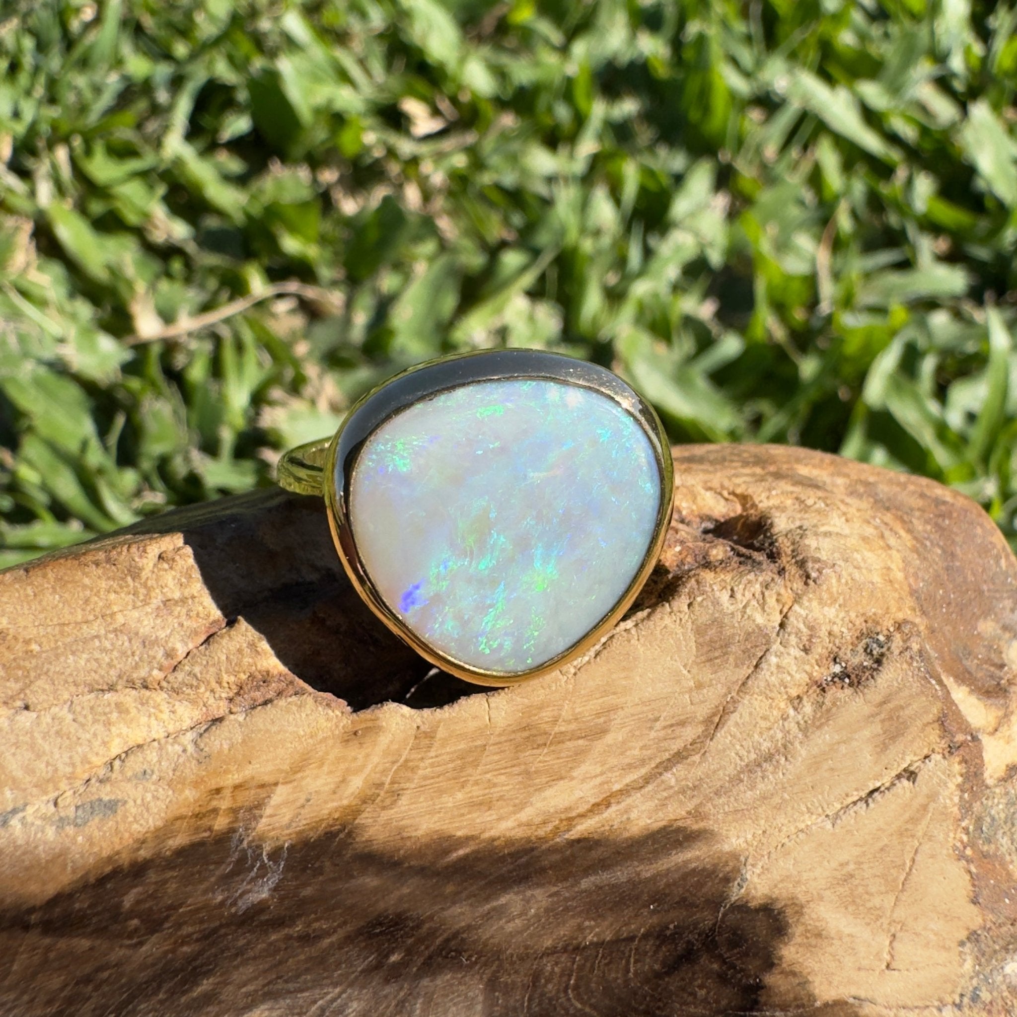 5.5ct Lightning Ridge Opal Ring ~ 'Uluru Greens' | 9ct Yellow Gold | Solid Australian Opal