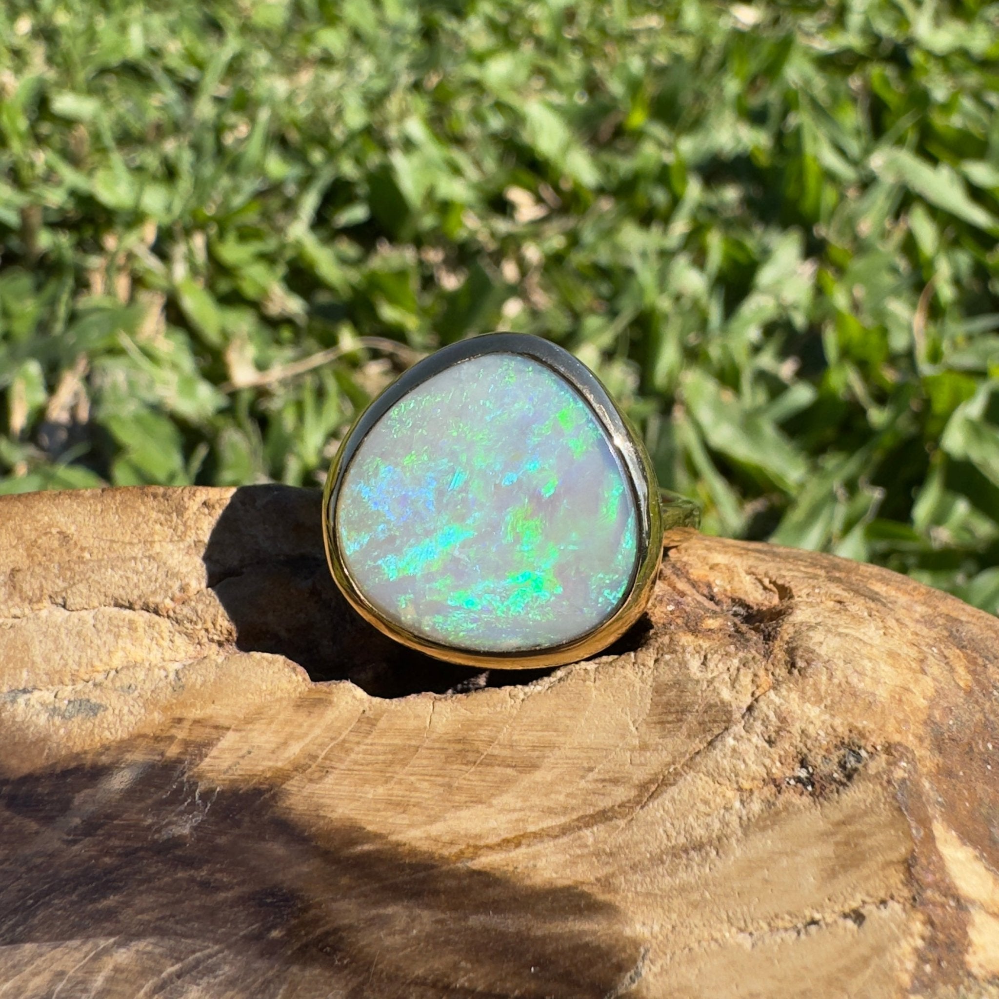 5.5ct Lightning Ridge Opal Ring ~ 'Uluru Greens' | 9ct Yellow Gold | Solid Australian Opal