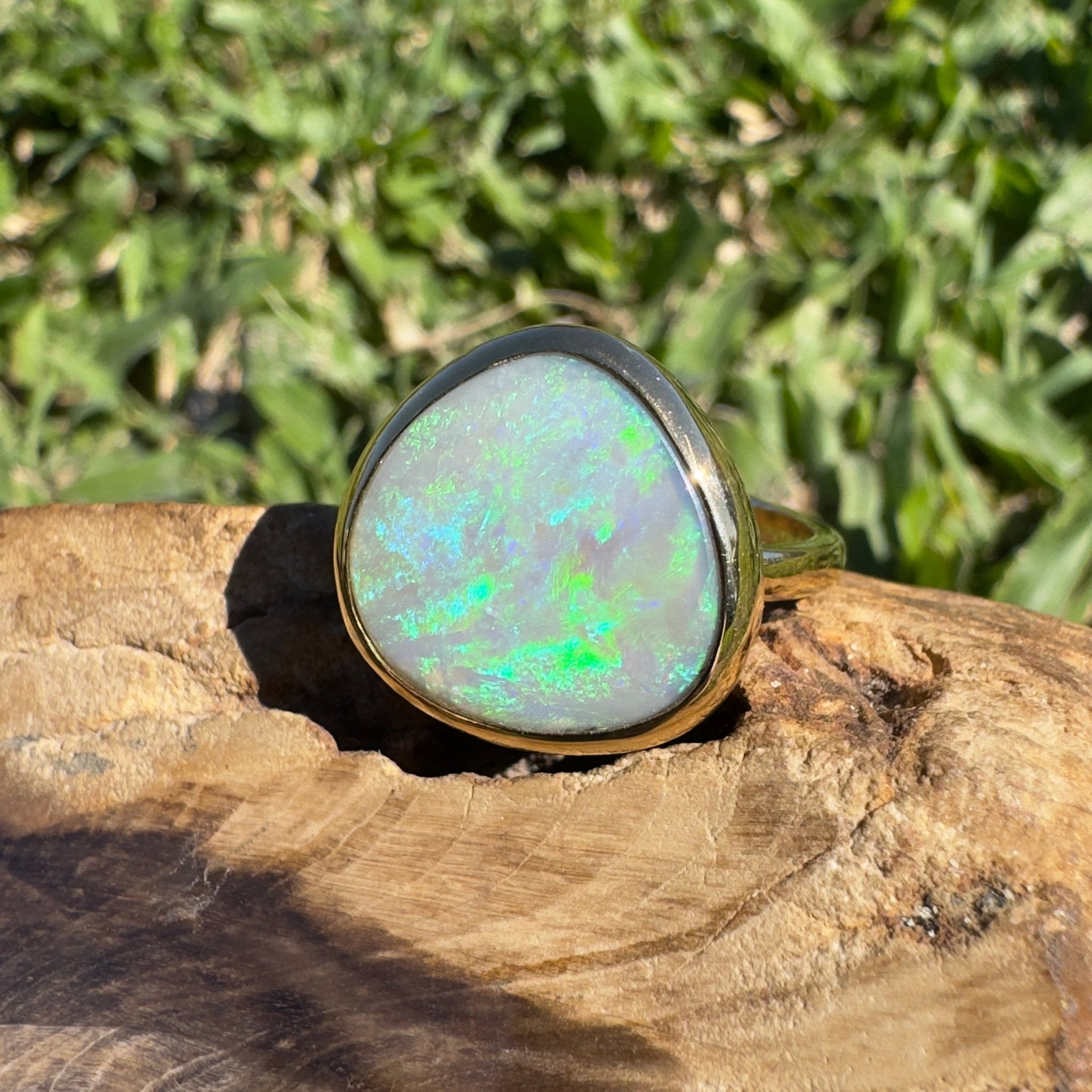 5.5ct Lightning Ridge Opal Ring ~ 'Uluru Greens' | 9ct Yellow Gold | Solid Australian Opal