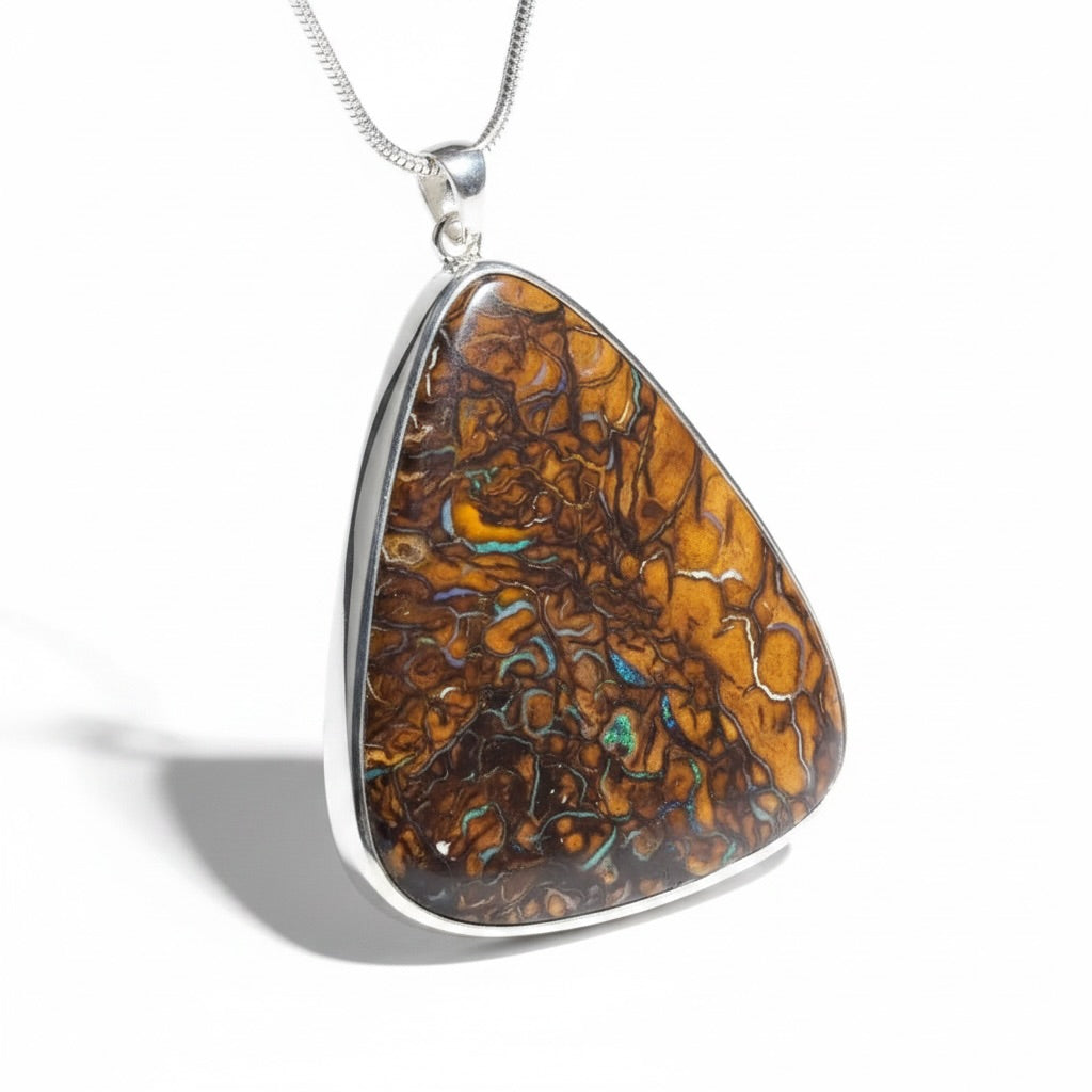 56ct Queensland Boulder Opal Pendant Necklace ~ 'Ocean and Earth' | 925 Sterling Silver | Solid Australian Opal
