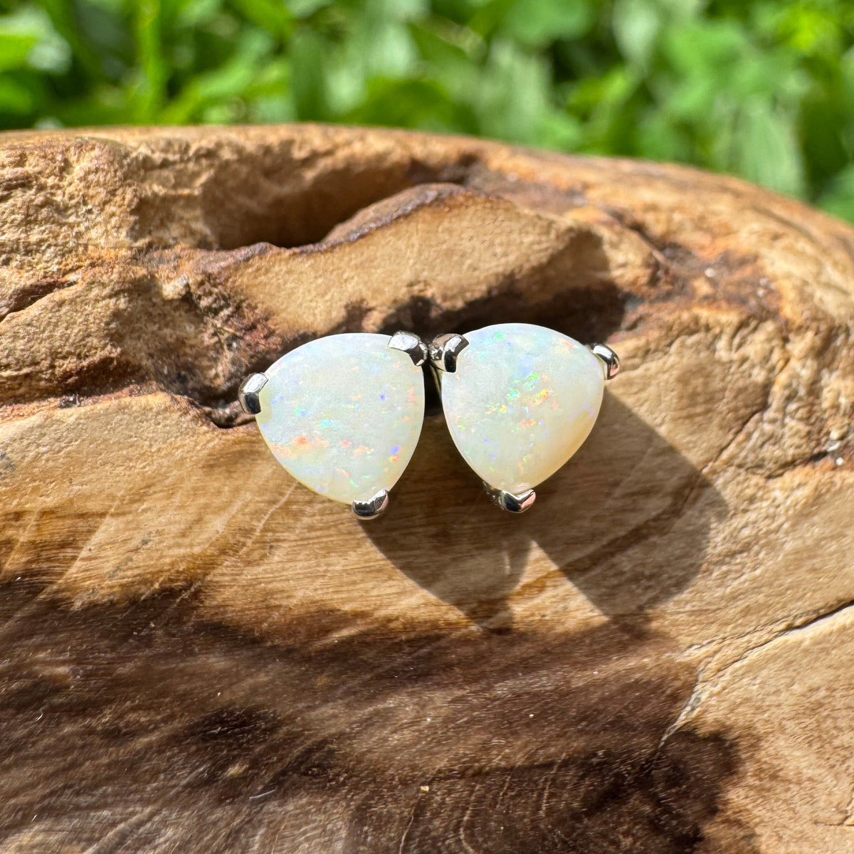 1ct Coober Pedy Opal Stud Earrings ~ 'Mount Wellington Rainbow' | 925 Sterling Silver | Solid Australian Opal