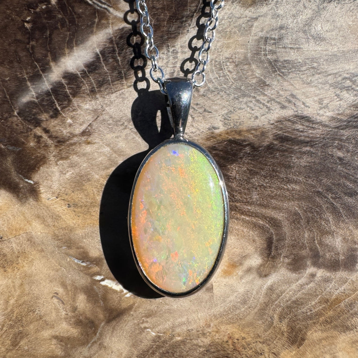 5.7ct Lightning Ridge Opal Pendant Necklace ~ 'Porongurup Ember' | 925 Sterling Silver | Solid Australian Opal