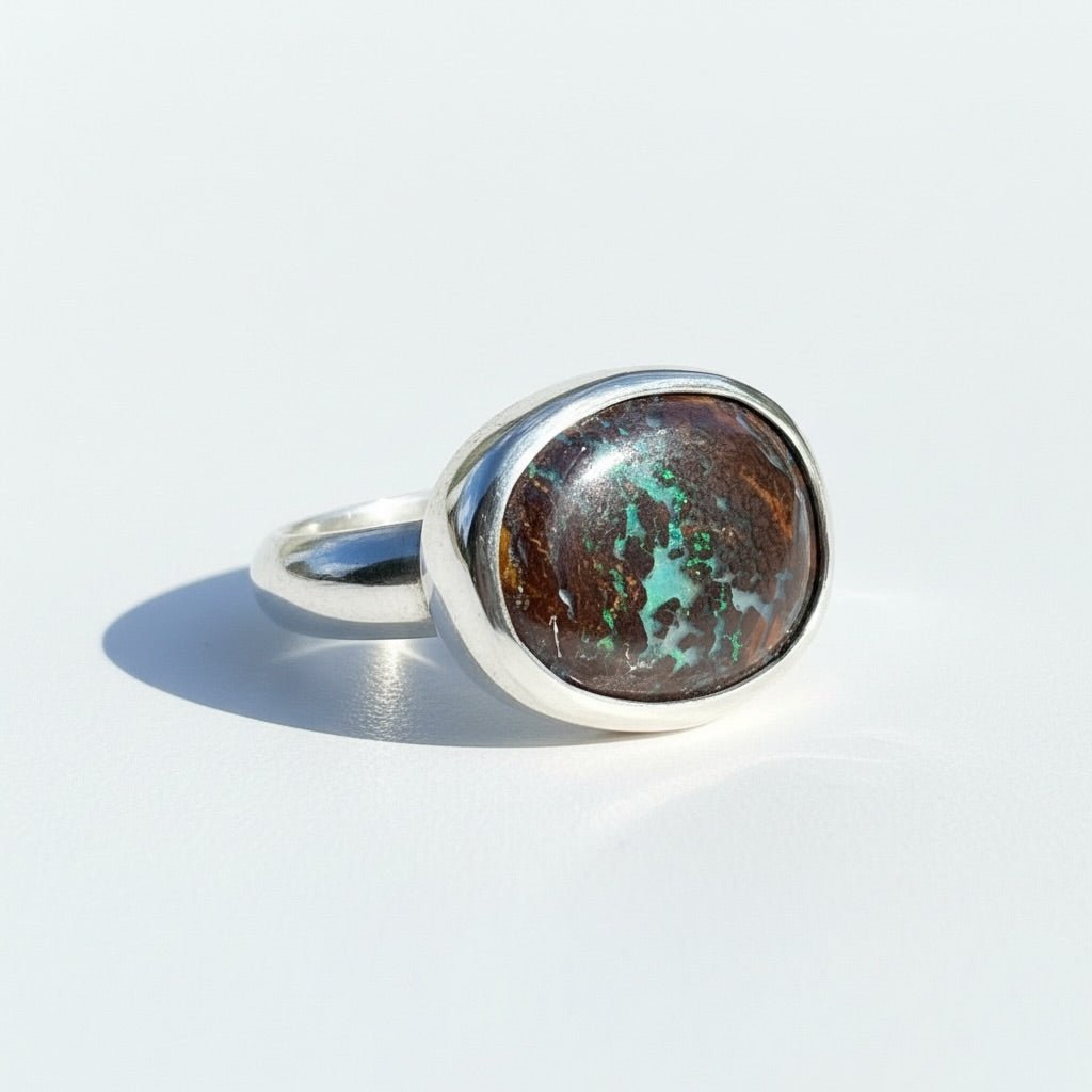 5.9ct Solid Queensland Boulder Opal Ring 'Burdekin Horizon' | 925 Sterling Silver | Solid Australian Opal