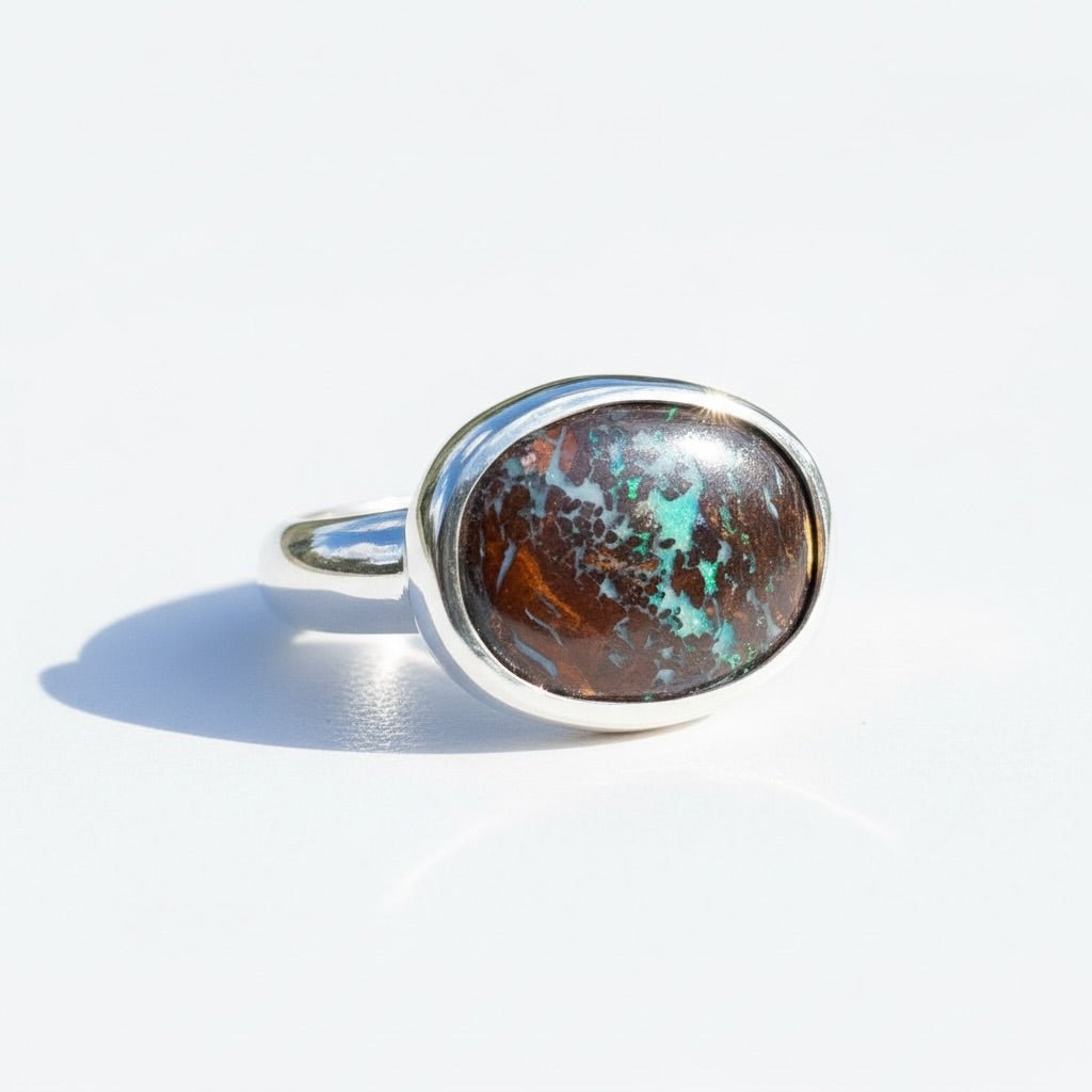 5.9ct Solid Queensland Boulder Opal Ring 'Burdekin Horizon' | 925 Sterling Silver | Solid Australian Opal