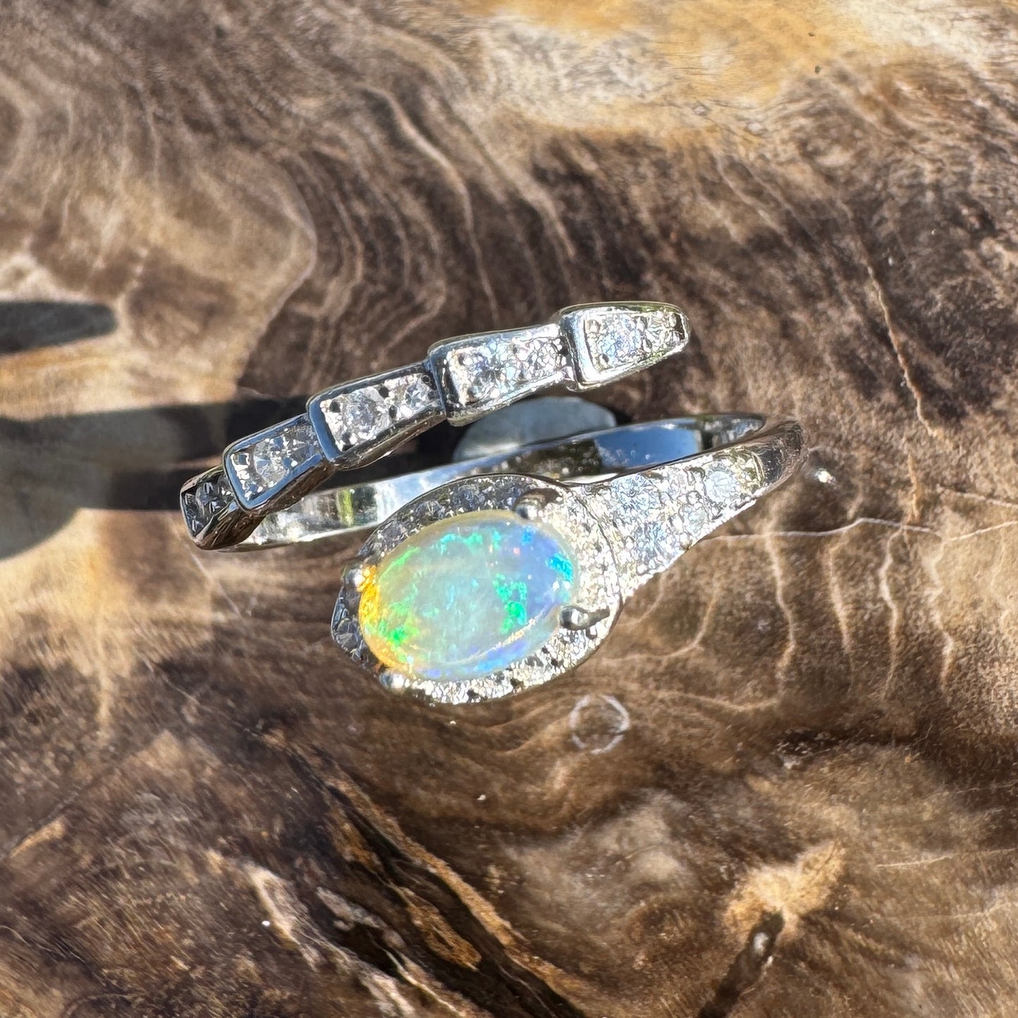 ‘Lagoon Blues' ~ Handcrafted 0.5ct Solid Lightning Ridge Opal and Cubic Zirconia Sterling Silver Ring