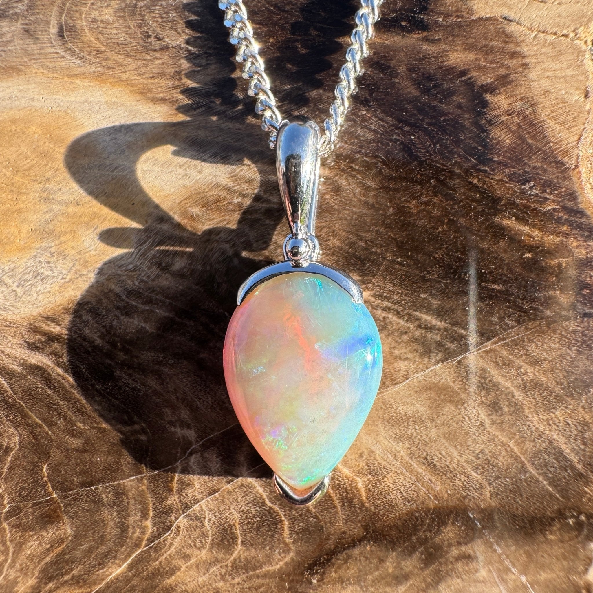 5ct Coober Pedy Crystal Opal Pendant Necklace ~ 'Shark Bay Whisper' | 925 Sterling Silver | Solid Australian Opal