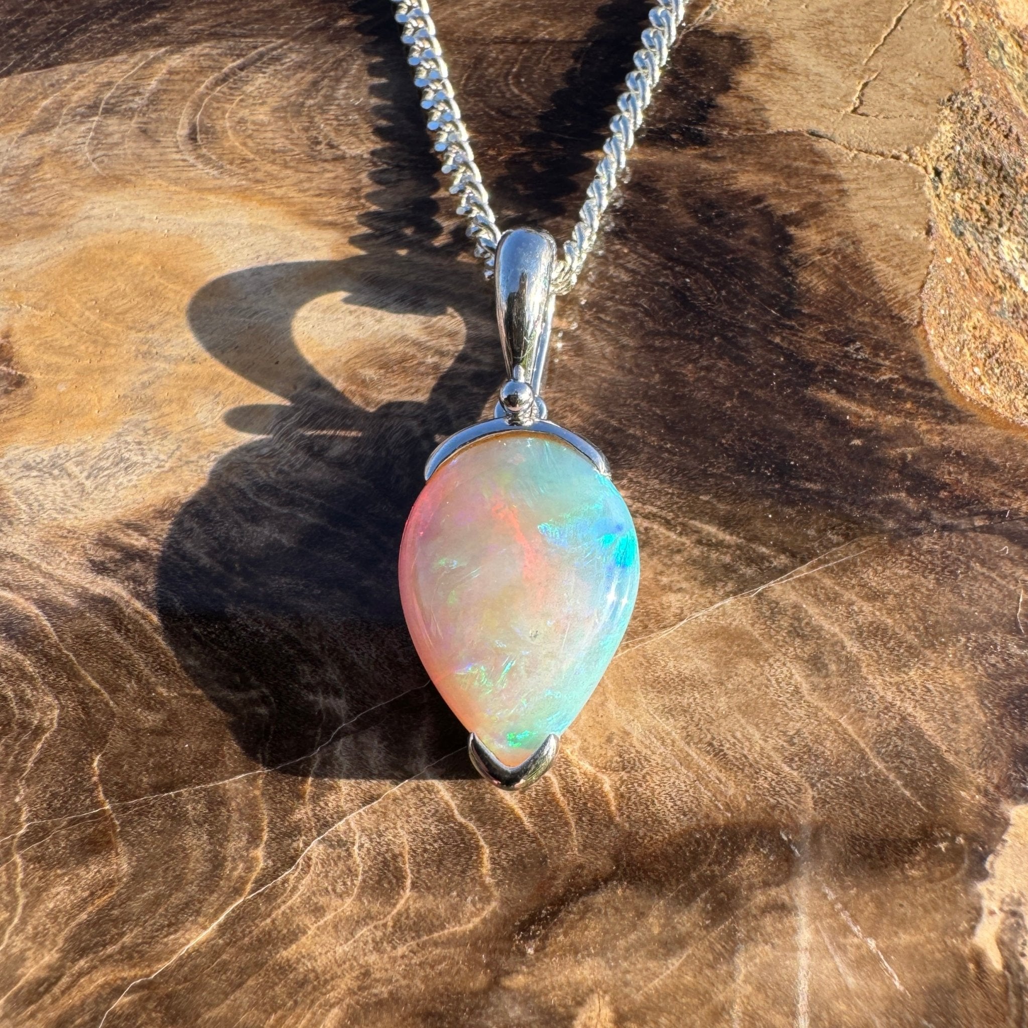 5ct Coober Pedy Crystal Opal Pendant Necklace ~ 'Shark Bay Whisper' | 925 Sterling Silver | Solid Australian Opal