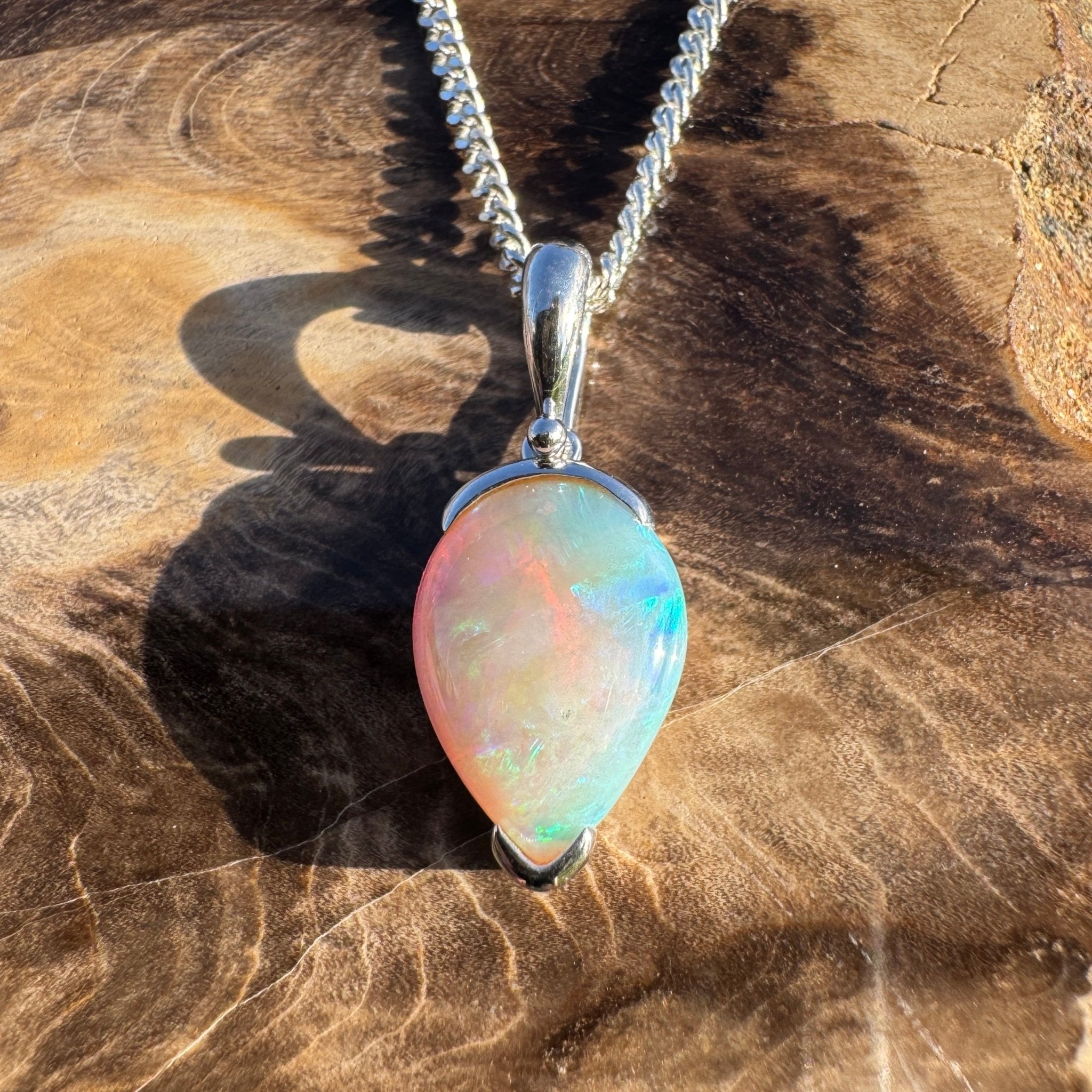 5ct Coober Pedy Crystal Opal Pendant Necklace ~ 'Shark Bay Whisper' | 925 Sterling Silver | Solid Australian Opal