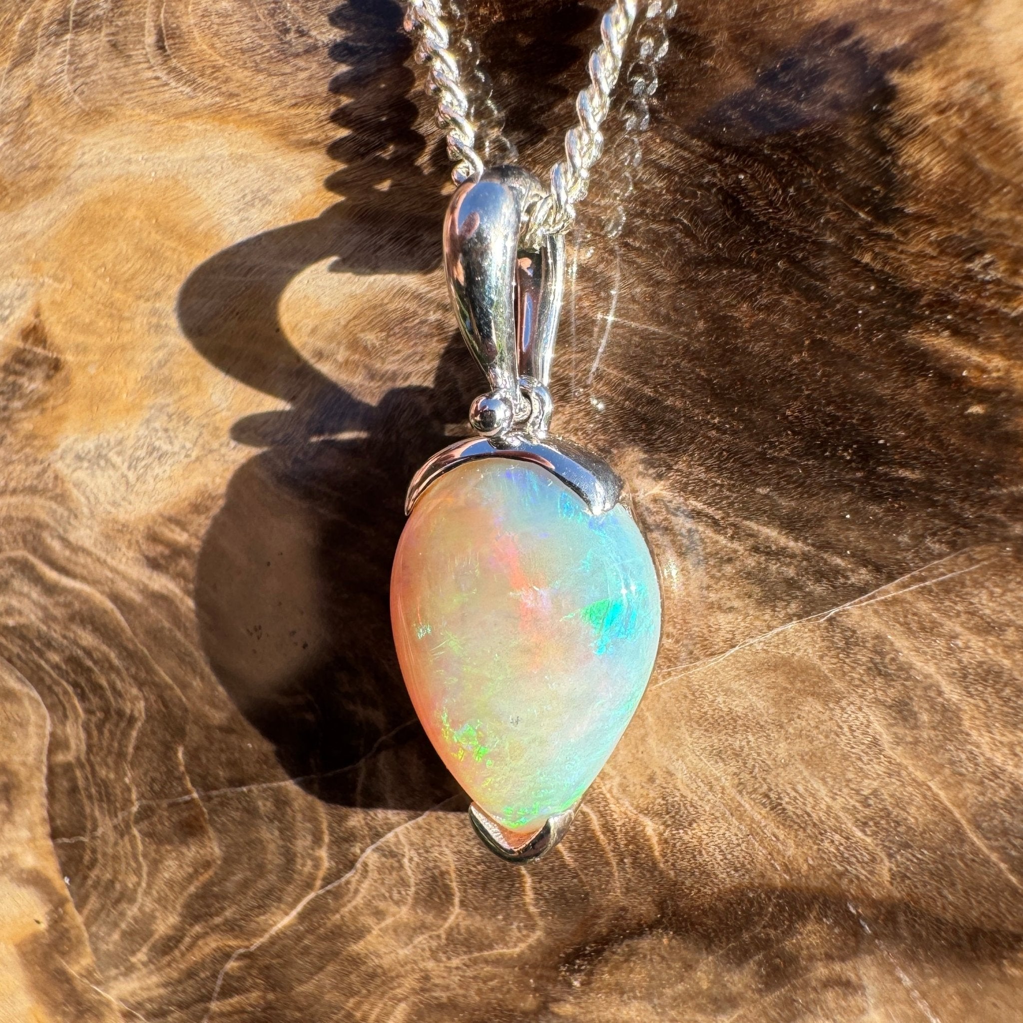 5ct Coober Pedy Crystal Opal Pendant Necklace ~ 'Shark Bay Whisper' | 925 Sterling Silver | Solid Australian Opal
