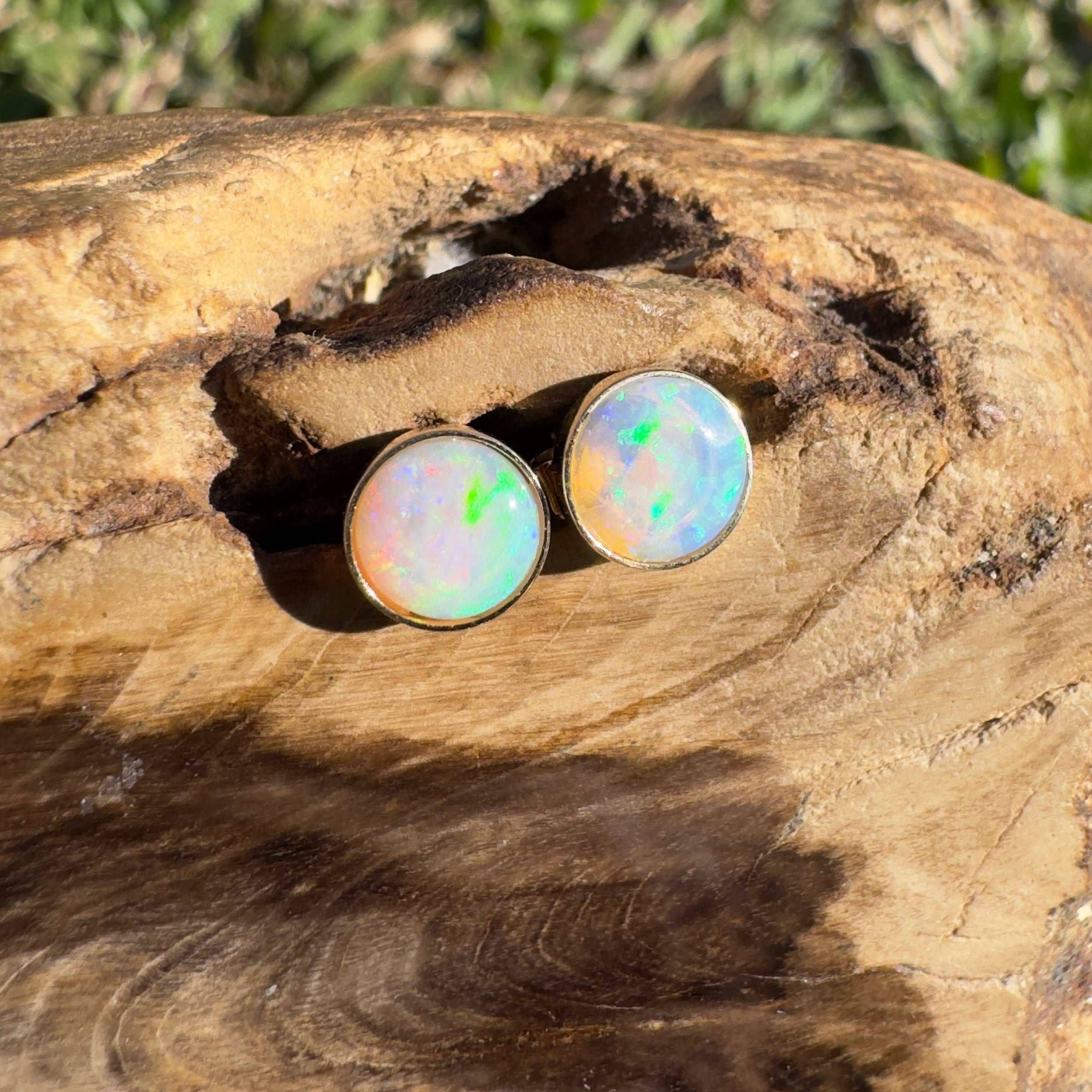 1.6ct Coober Pedy Opal Stud Earrings ~ 'Lorne Sunset' | 14ct Yellow Gold | Solid Australian Opal