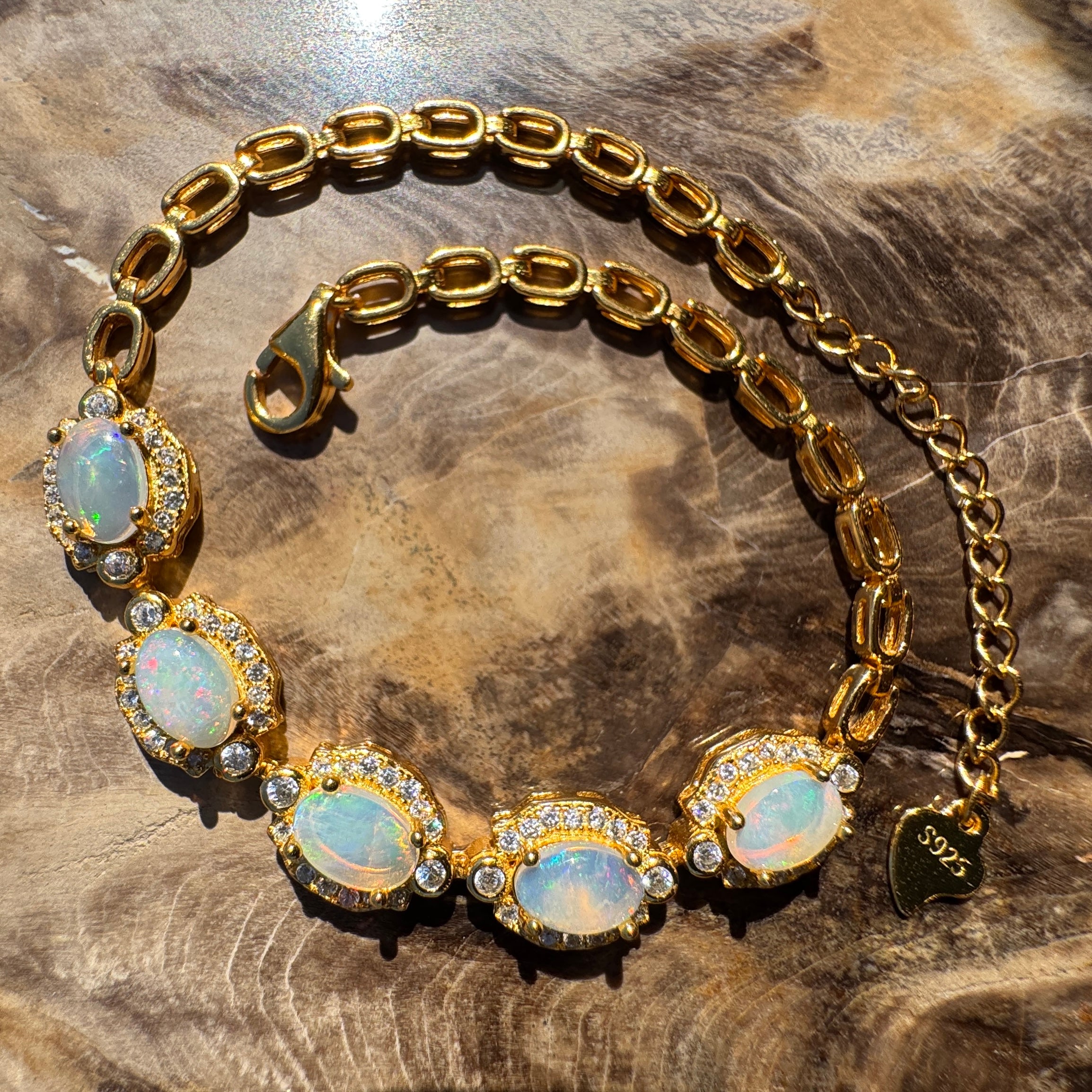 1.5ct Coober Pedy Opal Bracelet ~ 'Mintabie Goldband' | Gold Coated 925 Sterling Silver | Solid Australian Opal