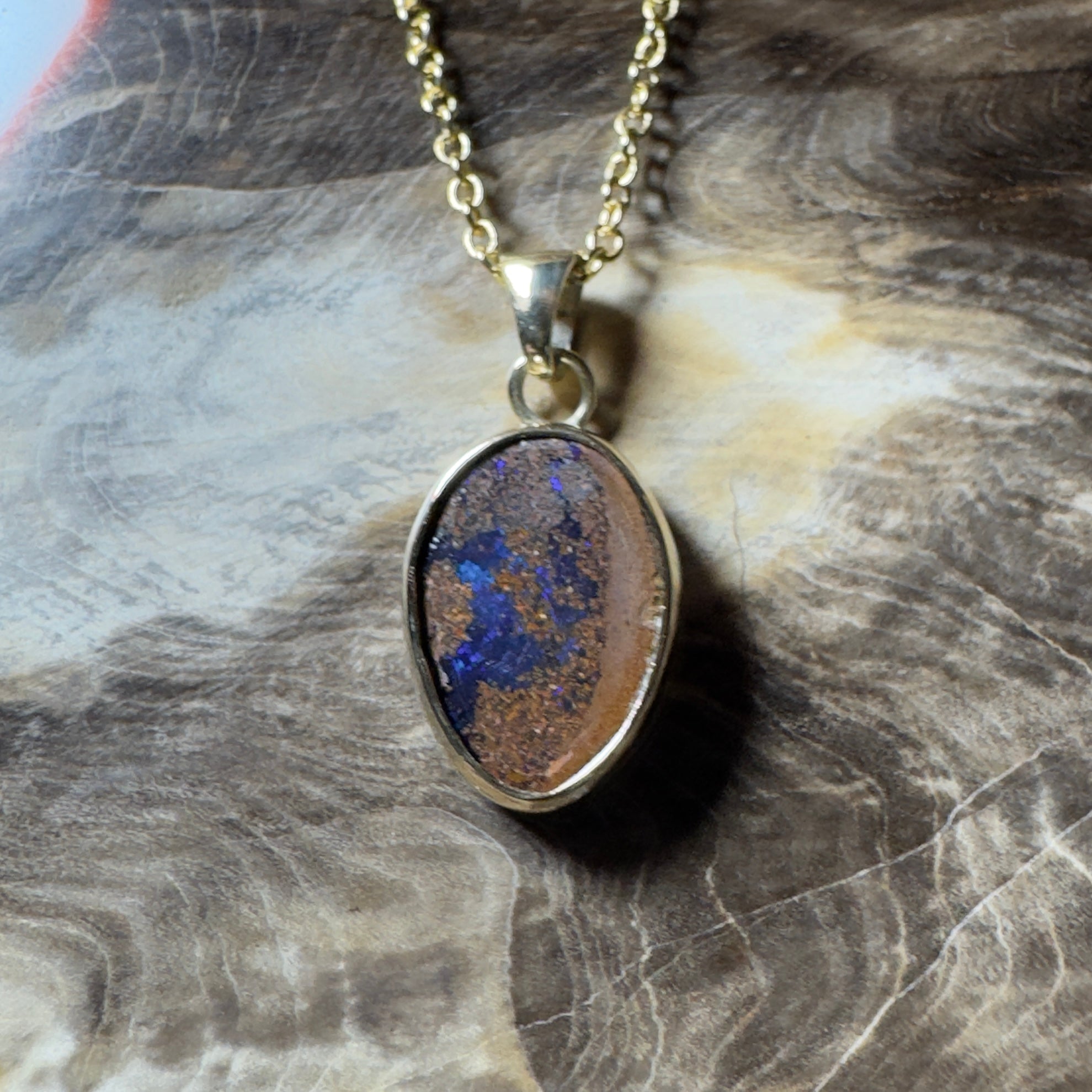6.2ct Queensland Boulder Opal Pendant Necklace ~ 'Winton Earth & Sky' | 9ct Gold & 925 Sterling Silver | Solid Australian Opal