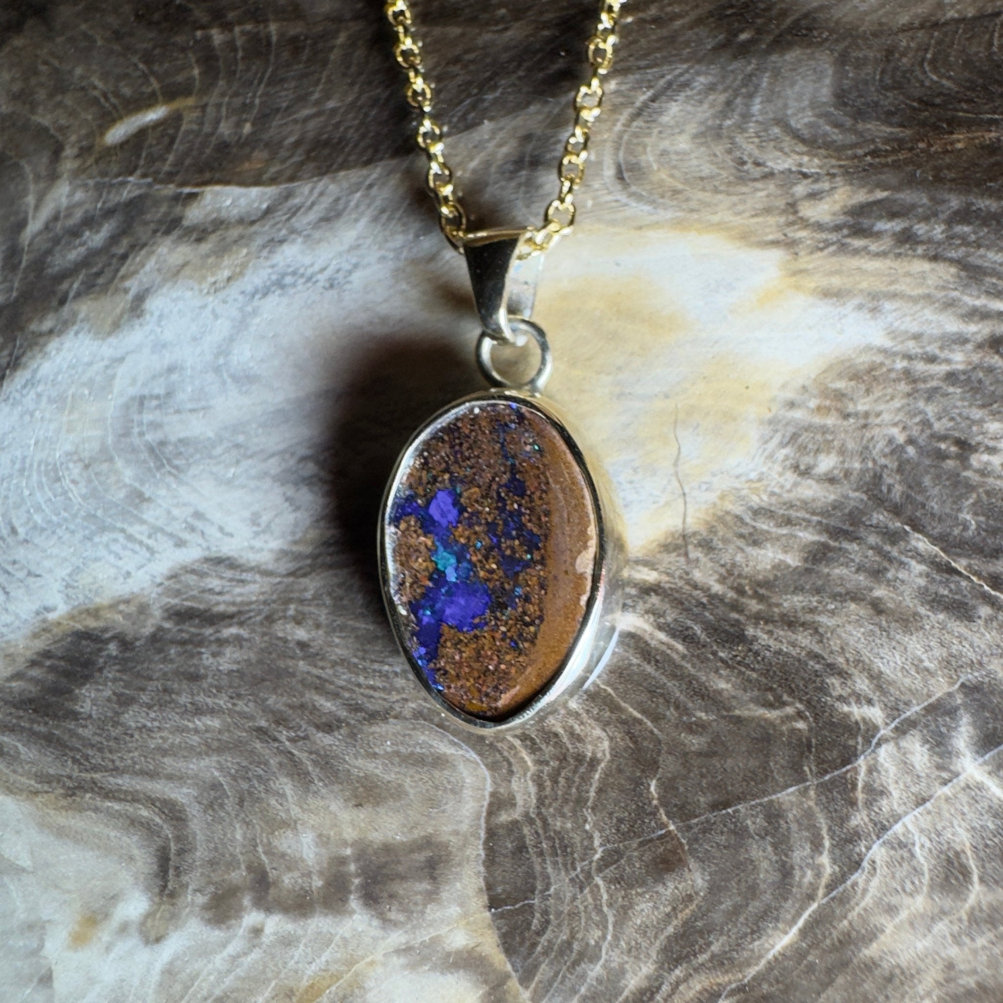 6.2ct Queensland Boulder Opal Pendant Necklace ~ 'Winton Earth & Sky' | 9ct Gold & 925 Sterling Silver | Solid Australian Opal