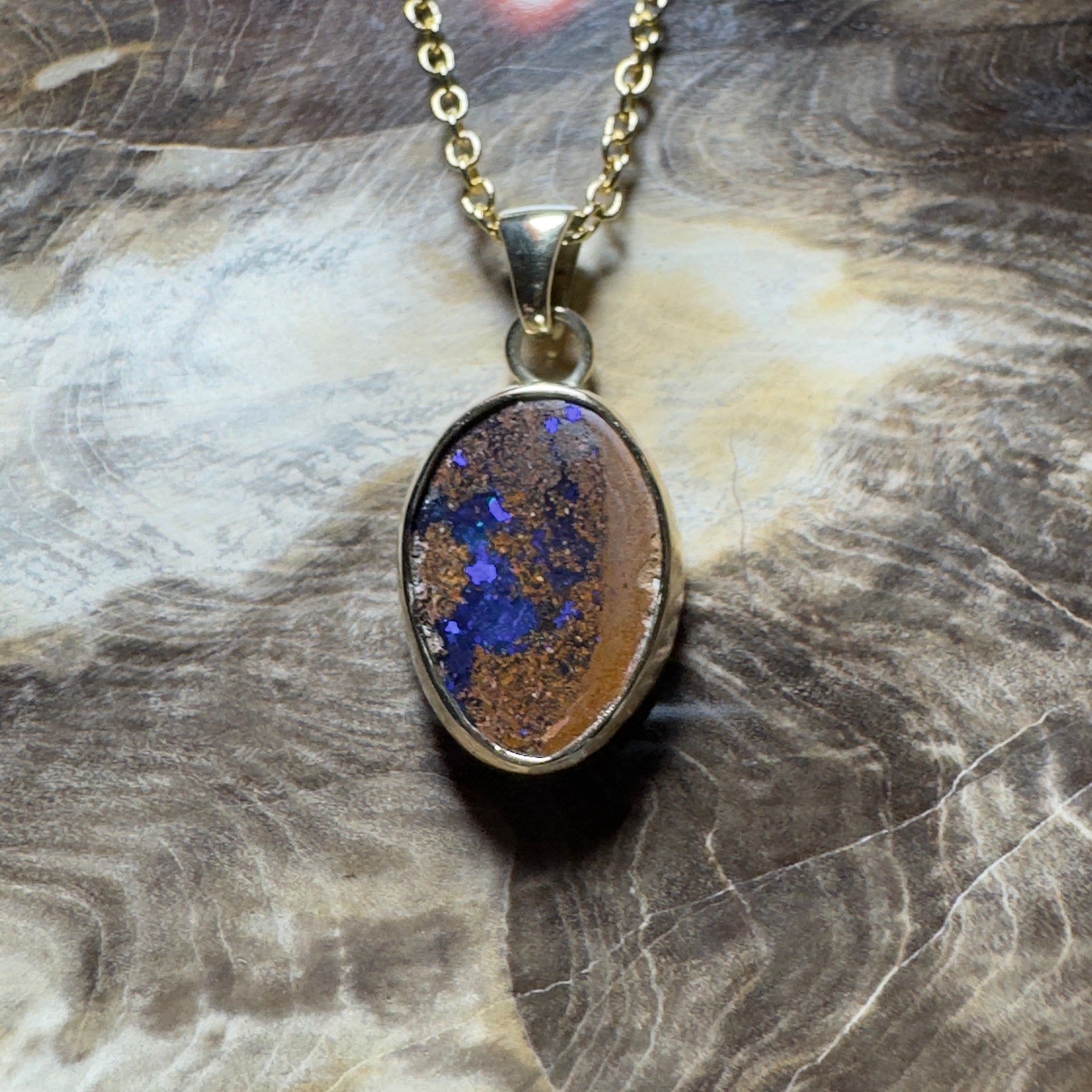 6.2ct Queensland Boulder Opal Pendant Necklace ~ 'Winton Earth & Sky' | 9ct Gold & 925 Sterling Silver | Solid Australian Opal