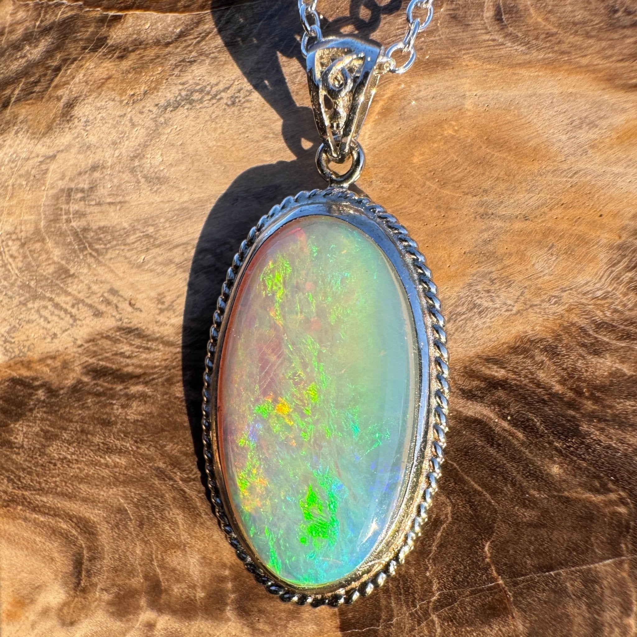 6.3ct Coober Pedy Crystal Opal Pendant Necklace ~ 'Ningaloo Lagoon' | 925 Sterling Silver | Solid Australian Opal
