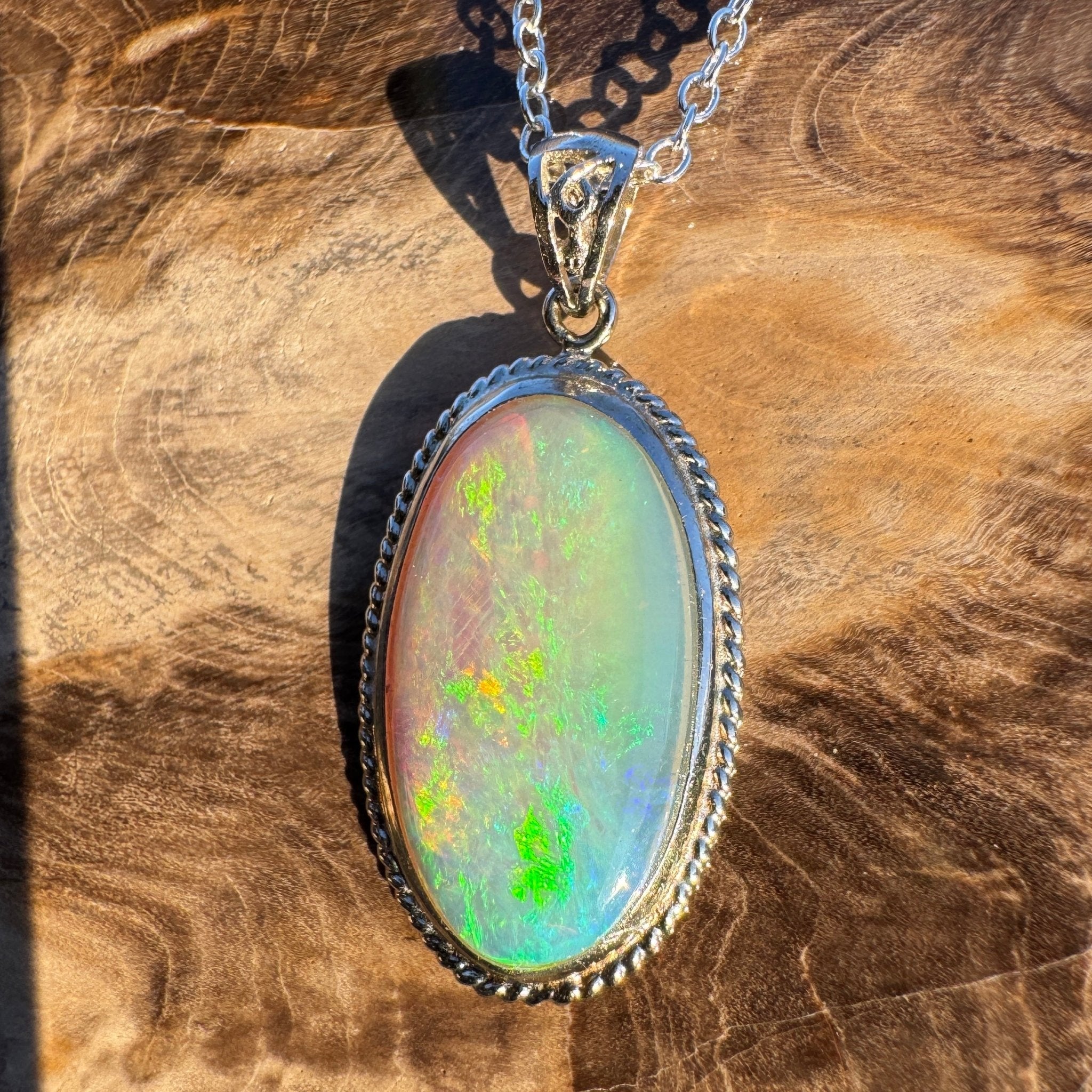 6.3ct Coober Pedy Crystal Opal Pendant Necklace ~ 'Ningaloo Lagoon' | 925 Sterling Silver | Solid Australian Opal