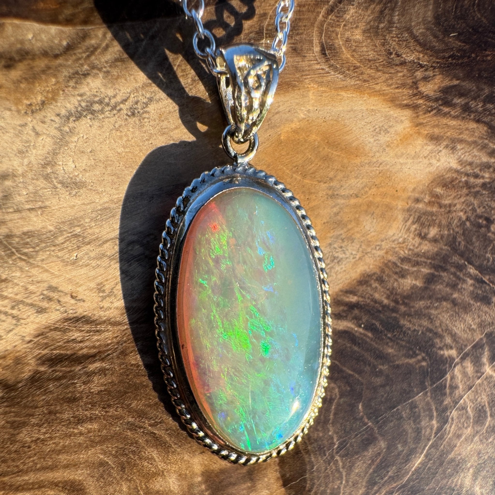 6.3ct Coober Pedy Crystal Opal Pendant Necklace ~ 'Ningaloo Lagoon' | 925 Sterling Silver | Solid Australian Opal