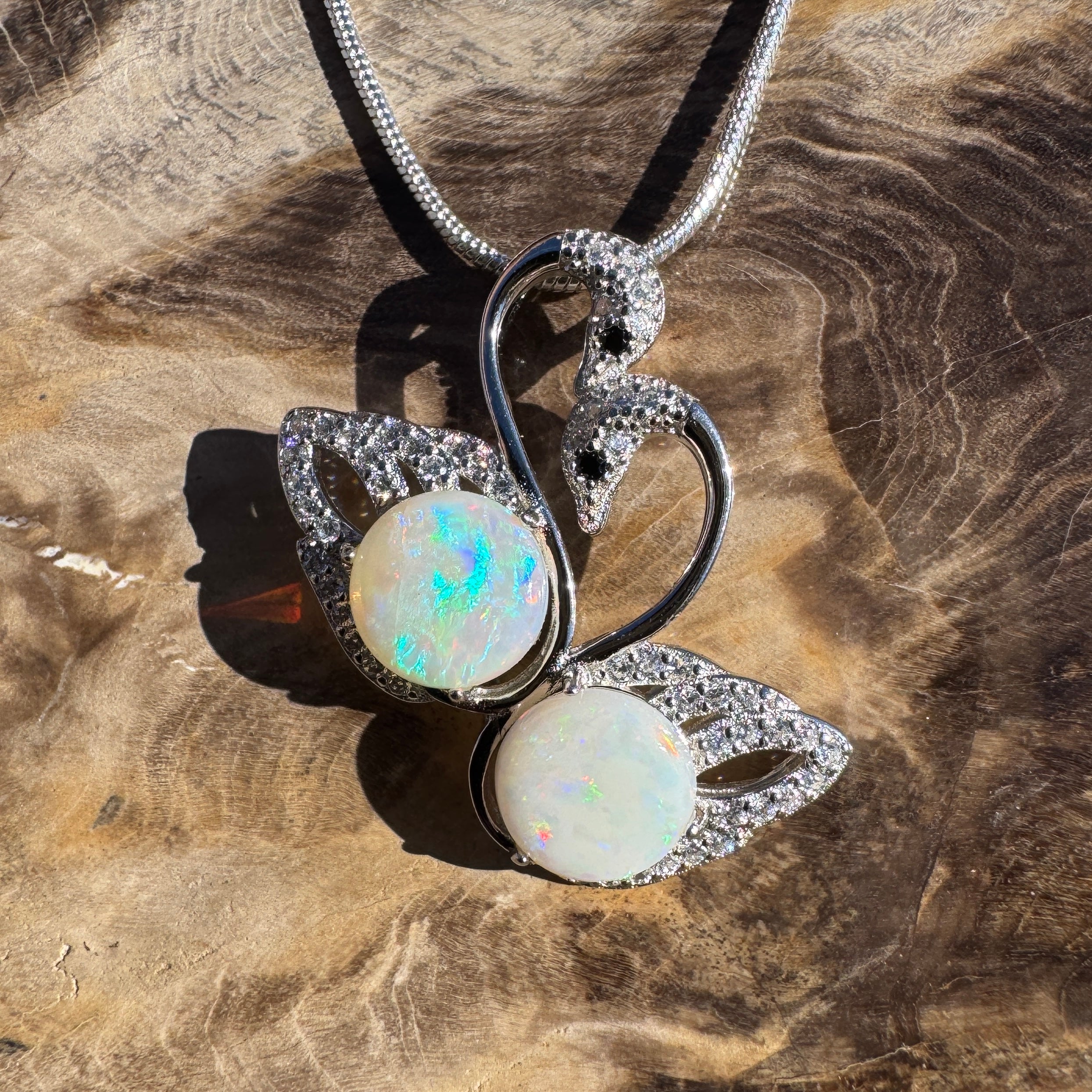 2.6ct Coober Pedy Opal Pendant Necklace ~ 'Thredbo Duo' | 925 Sterling Silver | Solid Australian Opal