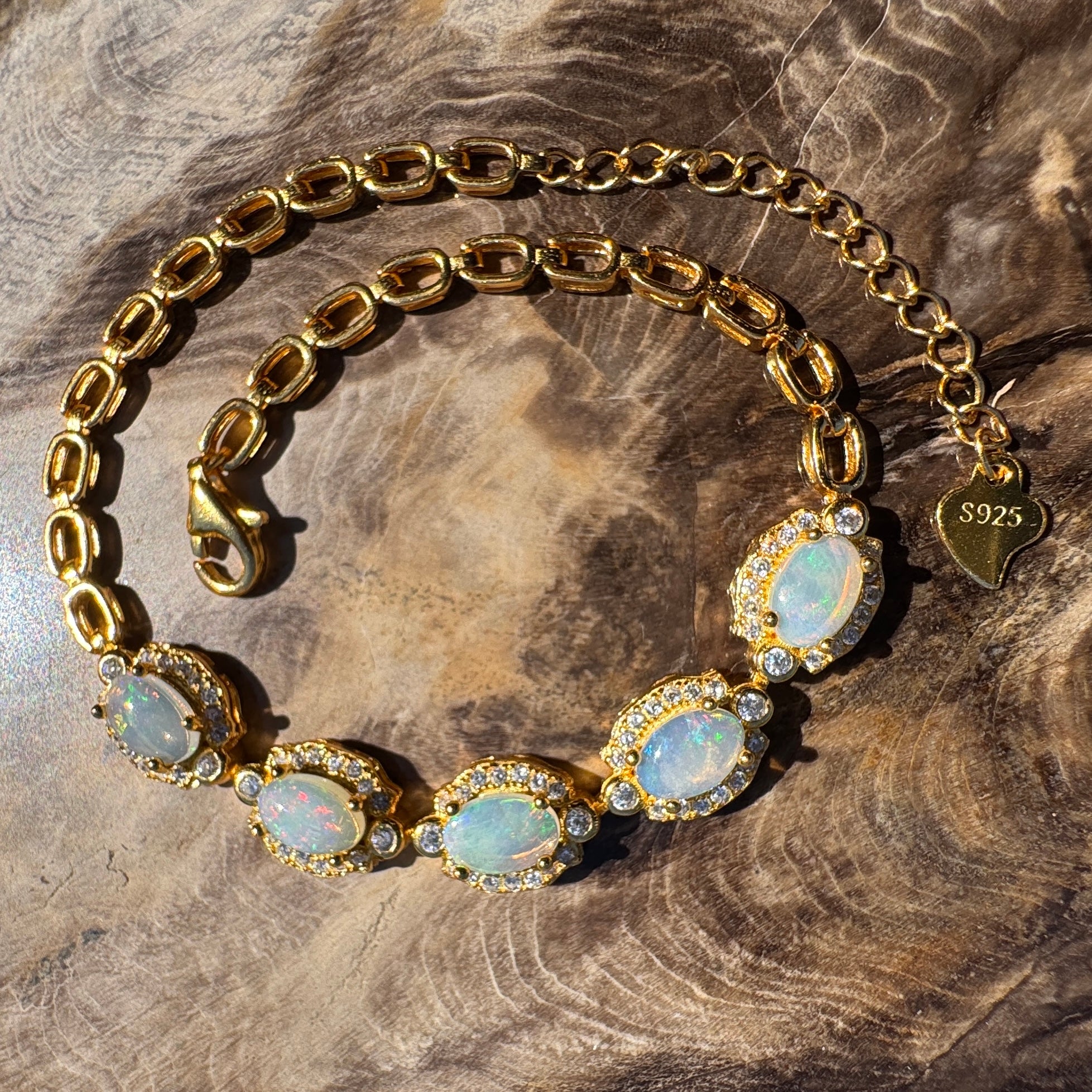 1.5ct Coober Pedy Opal Bracelet ~ 'Mintabie Goldband' | Gold Coated 925 Sterling Silver | Solid Australian Opal
