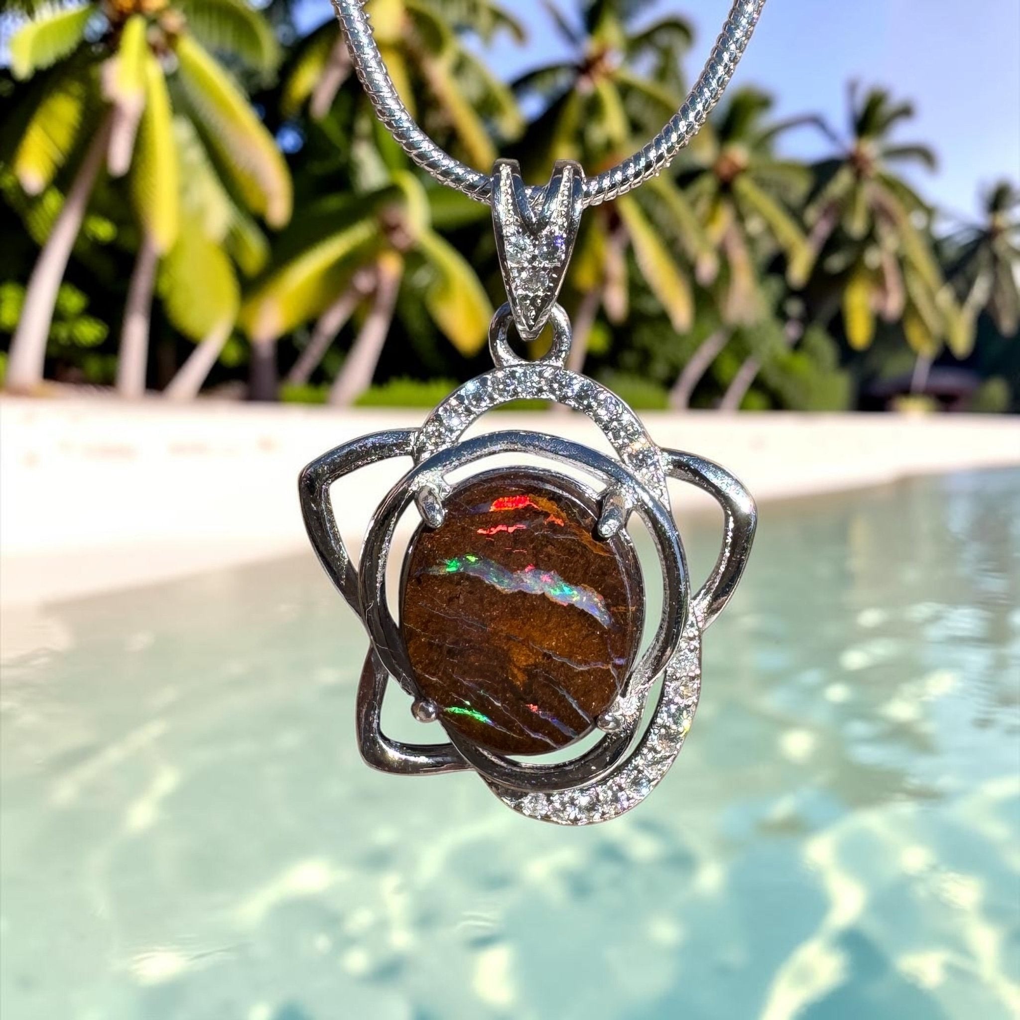 7.6ct Queensland Opal Pendant Necklace ~ 'Blue Mountains Sunset' | 925 Sterling Silver | Solid Australian Opal