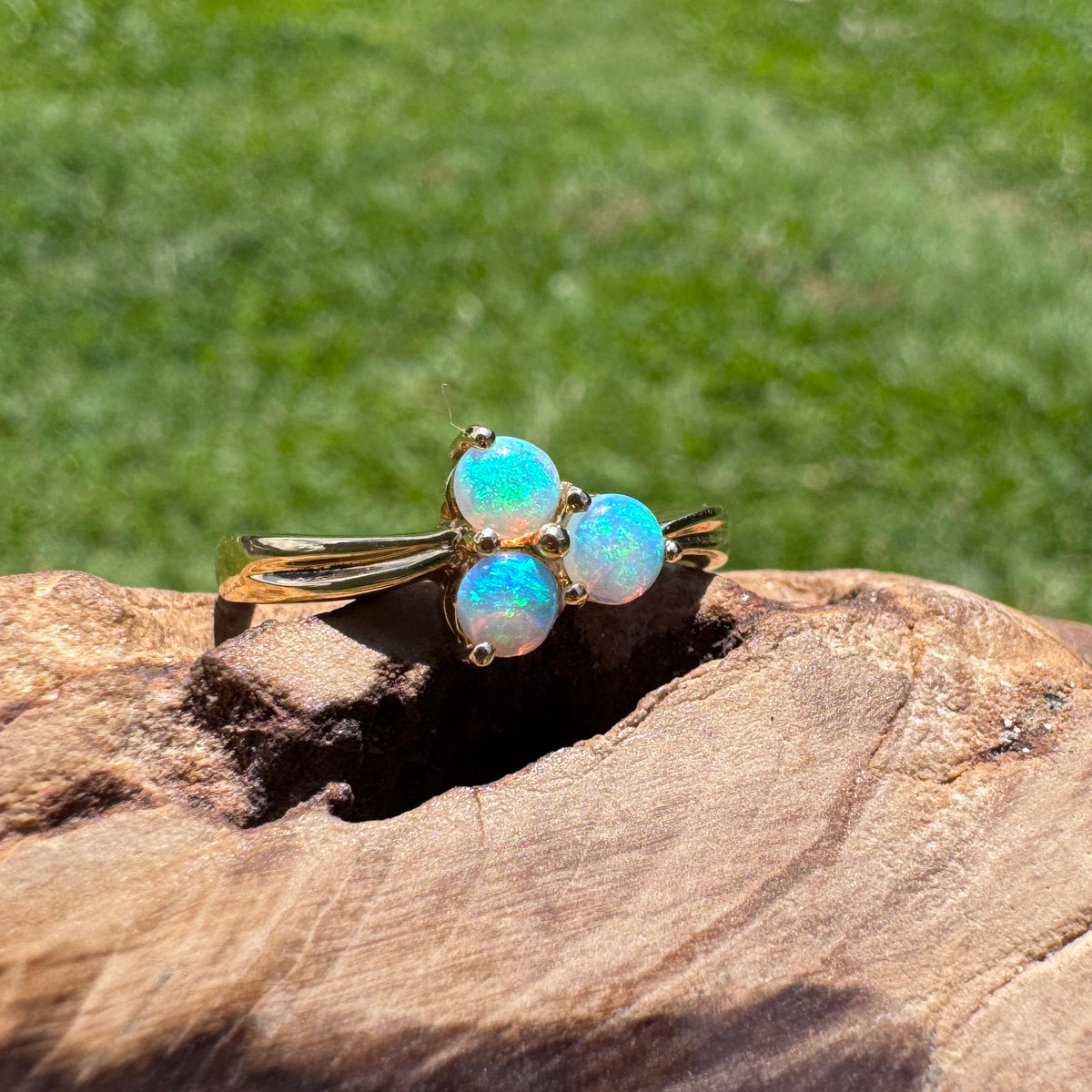 0.3ct Lightning Ridge Opal Ring ~ 'Kings Canyon Trio' | 14ct Yellow Gold | Solid Australian Opal