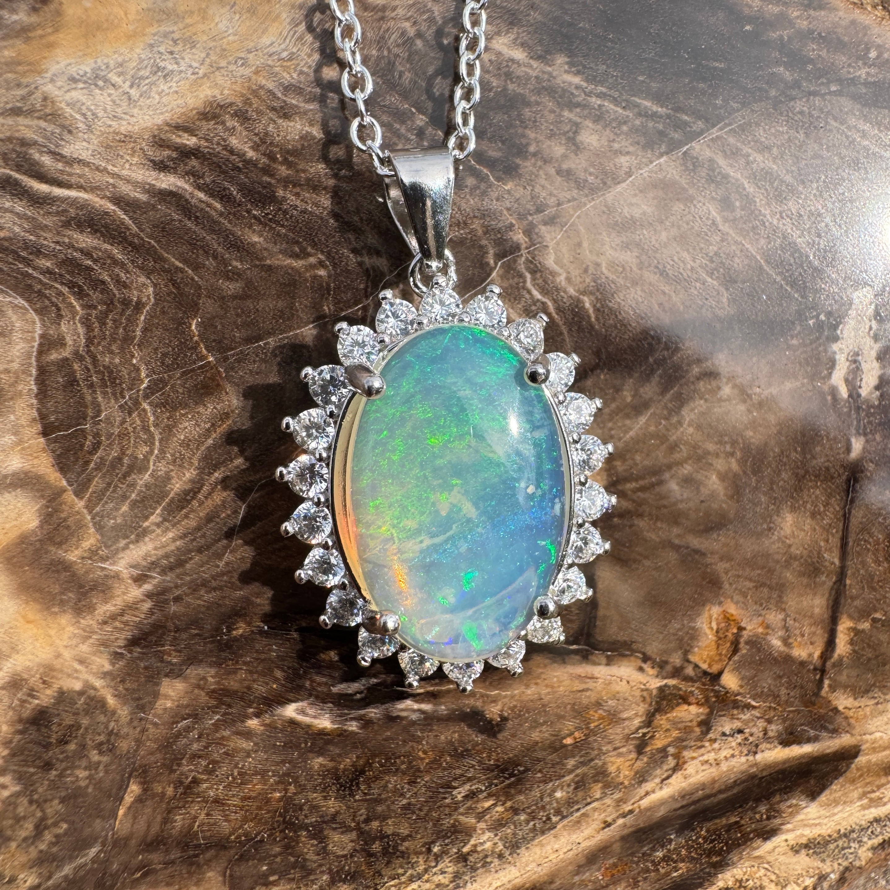 3.6ct Coober Pedy Crystal Opal Pendant Necklace ~ 'Numinbah Valley' | 925 Sterling Silver | Solid Australian Opal